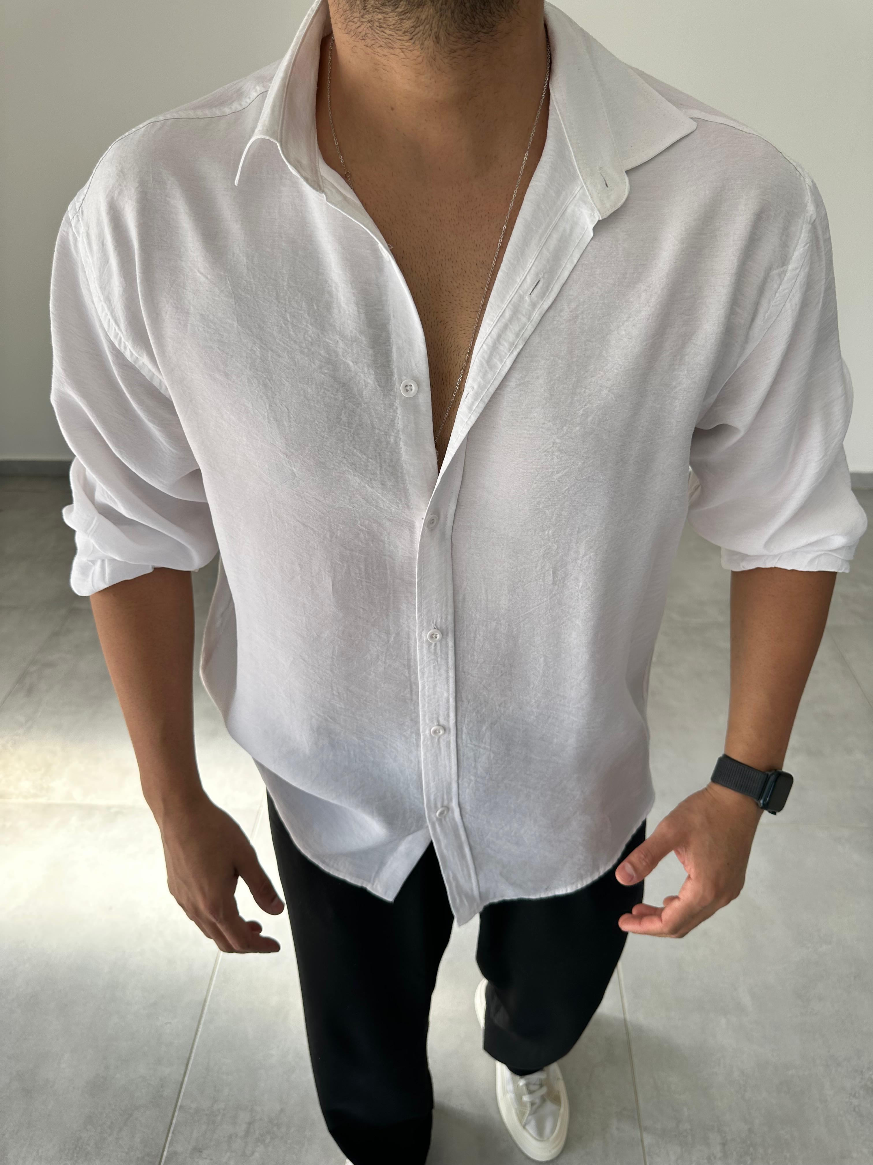 Modal Kumaş Beyaz Renk Oversize Kesim Gömlek