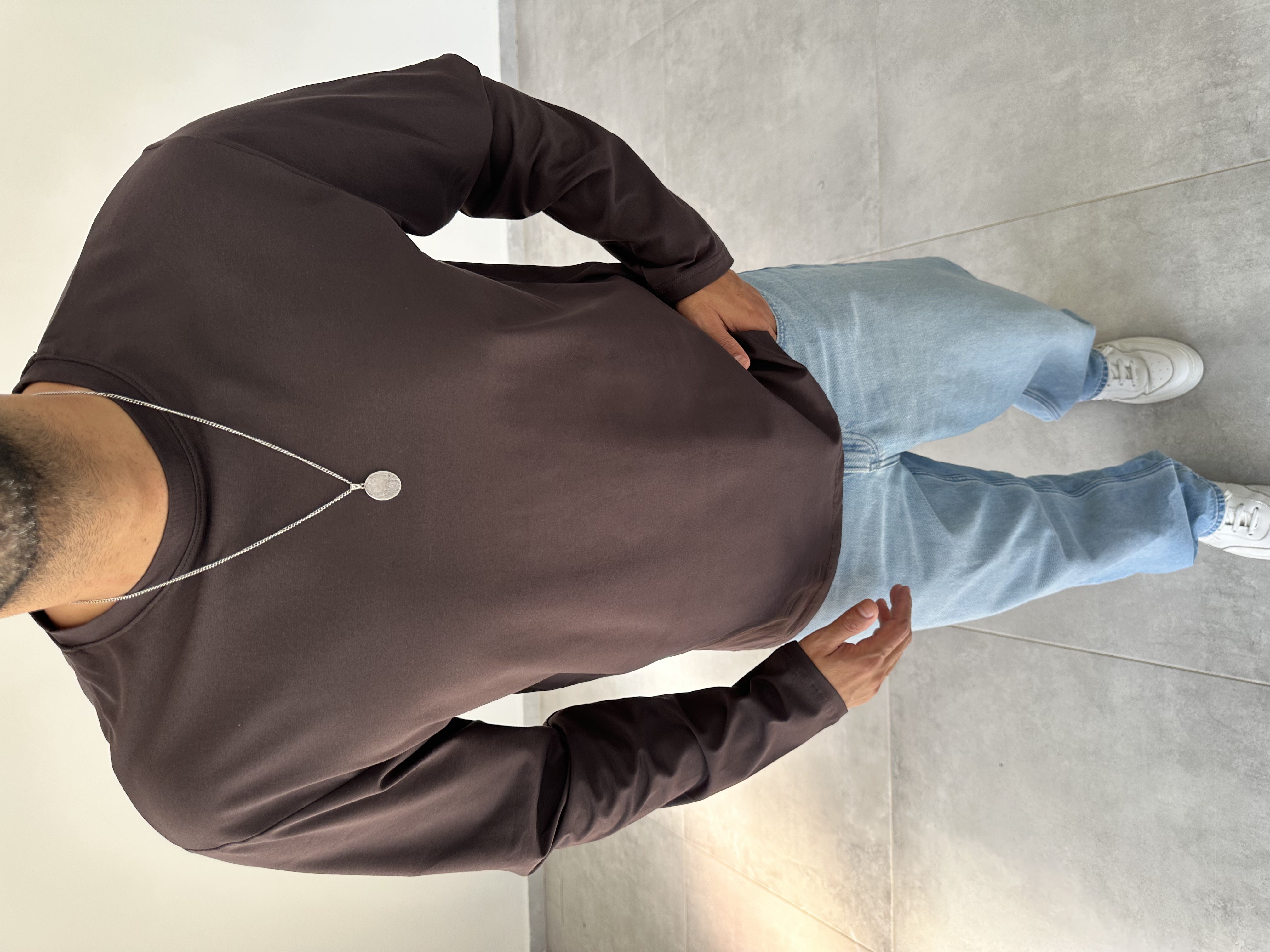 Kahve Renk Rahat Kesim Yüksek Kalite Basic Sweatshirt