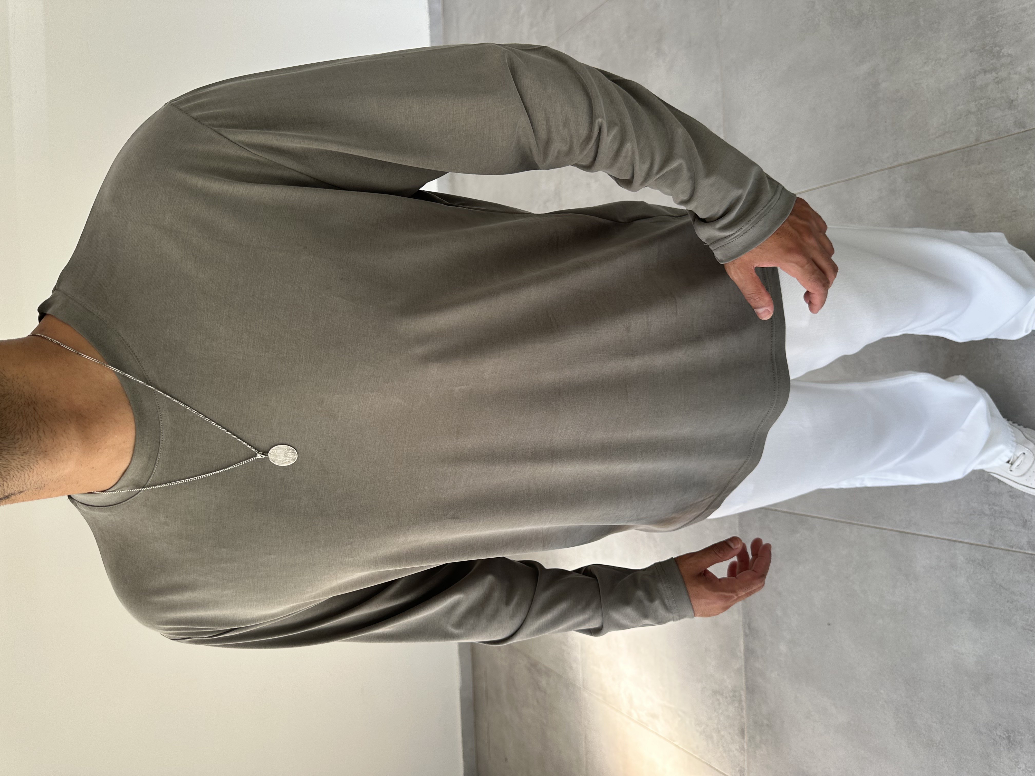 Haki Renk Modal Kumaş Basic Sweatshirt