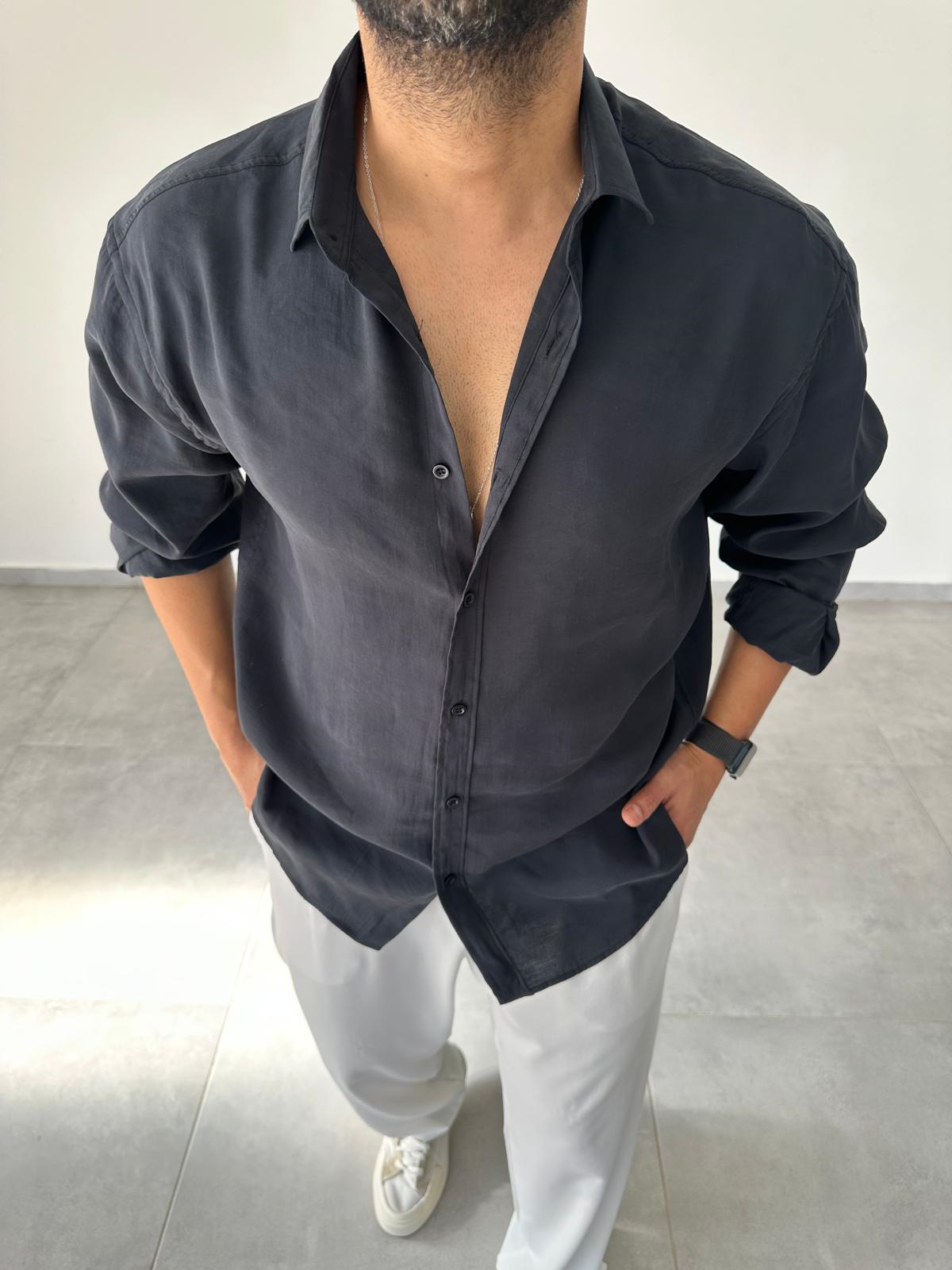 Modal Kumaş Siyah Renk Oversize Kesim Gömlek