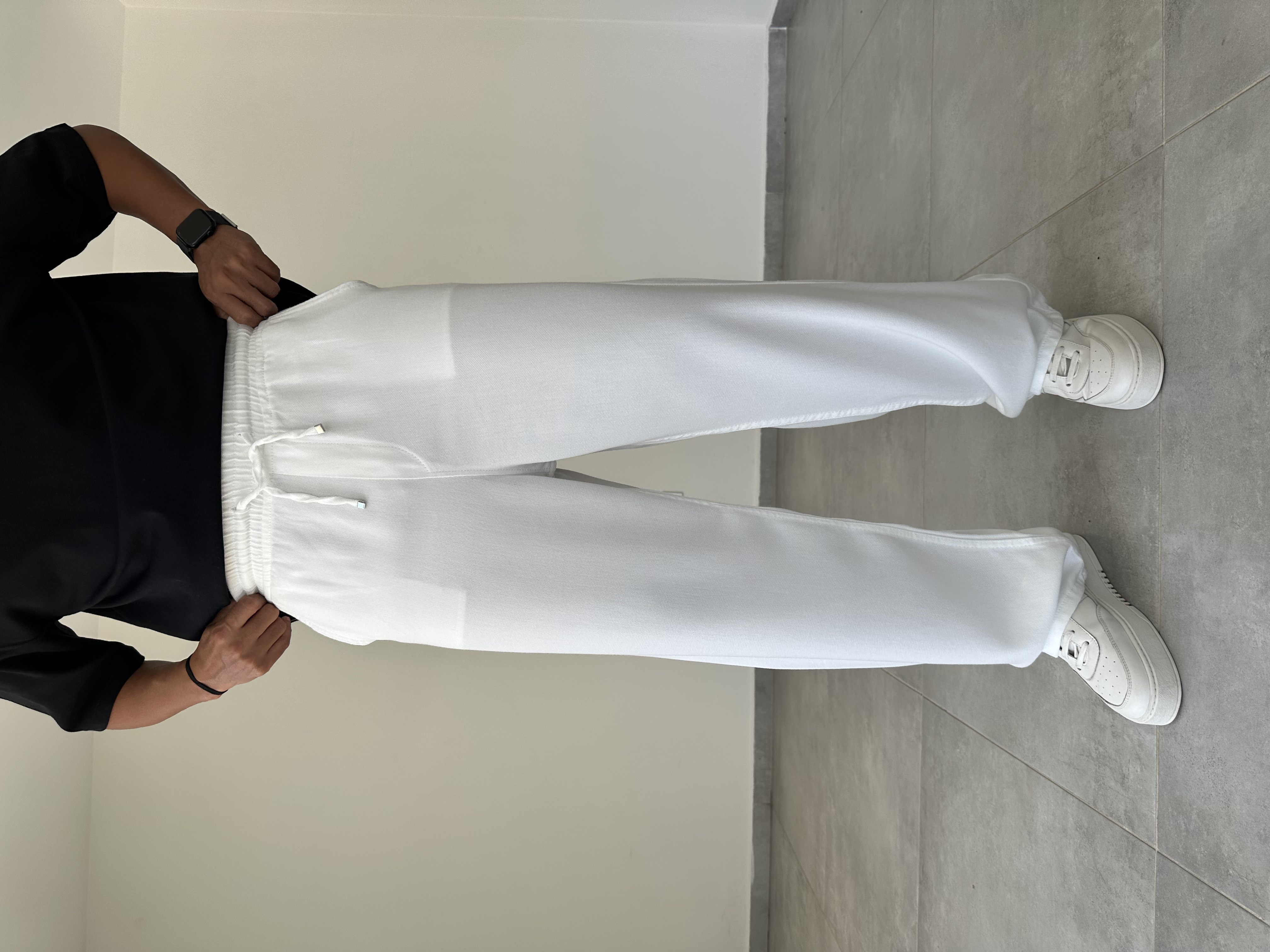 Beyaz Renk Rahat Kesim Gabardin Baggy Pantolon