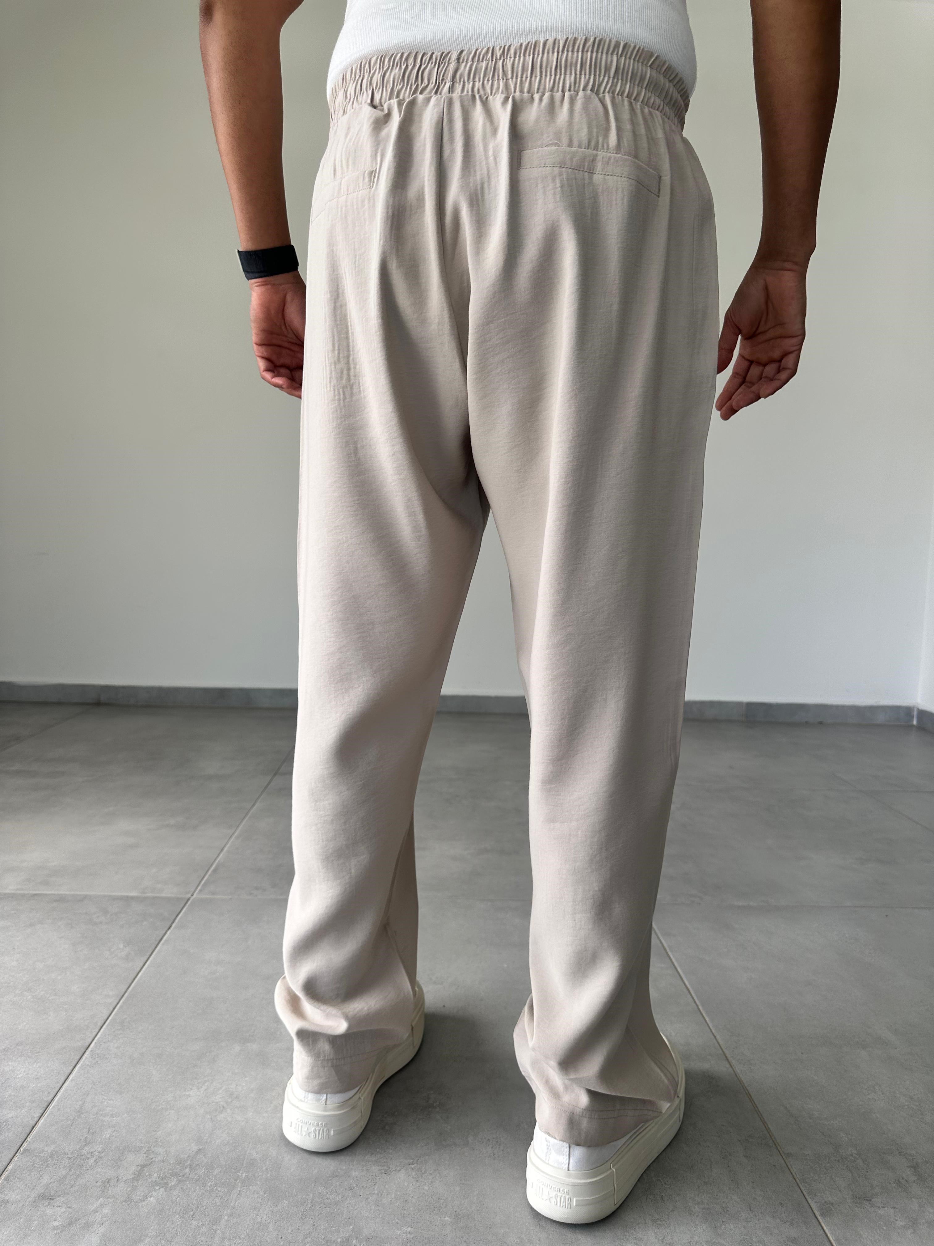 Modal Kumaş Taş Renk Basic Baggy Pantolon