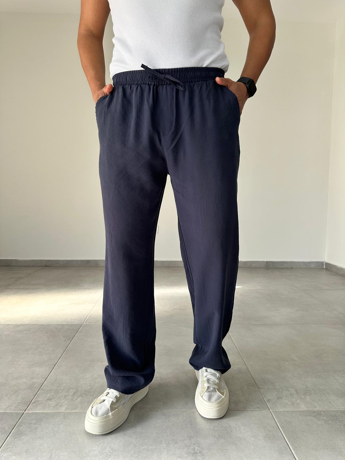 Modal Kumaş Lacivert Renk Bel Kısmı Lastikli Basic Baggy Pantolon