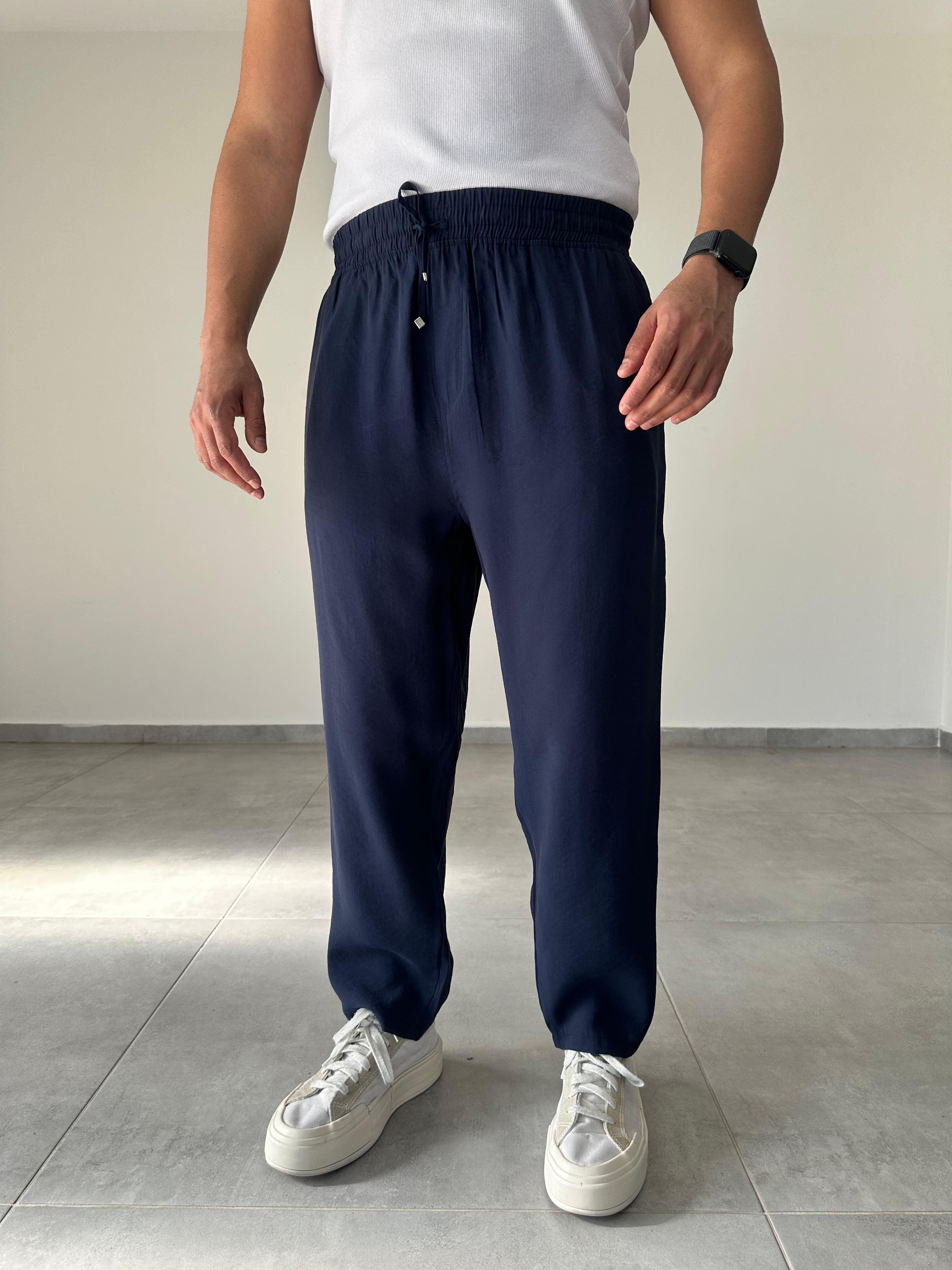 Tensel Kumaş Lacivert Renk Boyfriend Rahat Kesim İnce Jogger