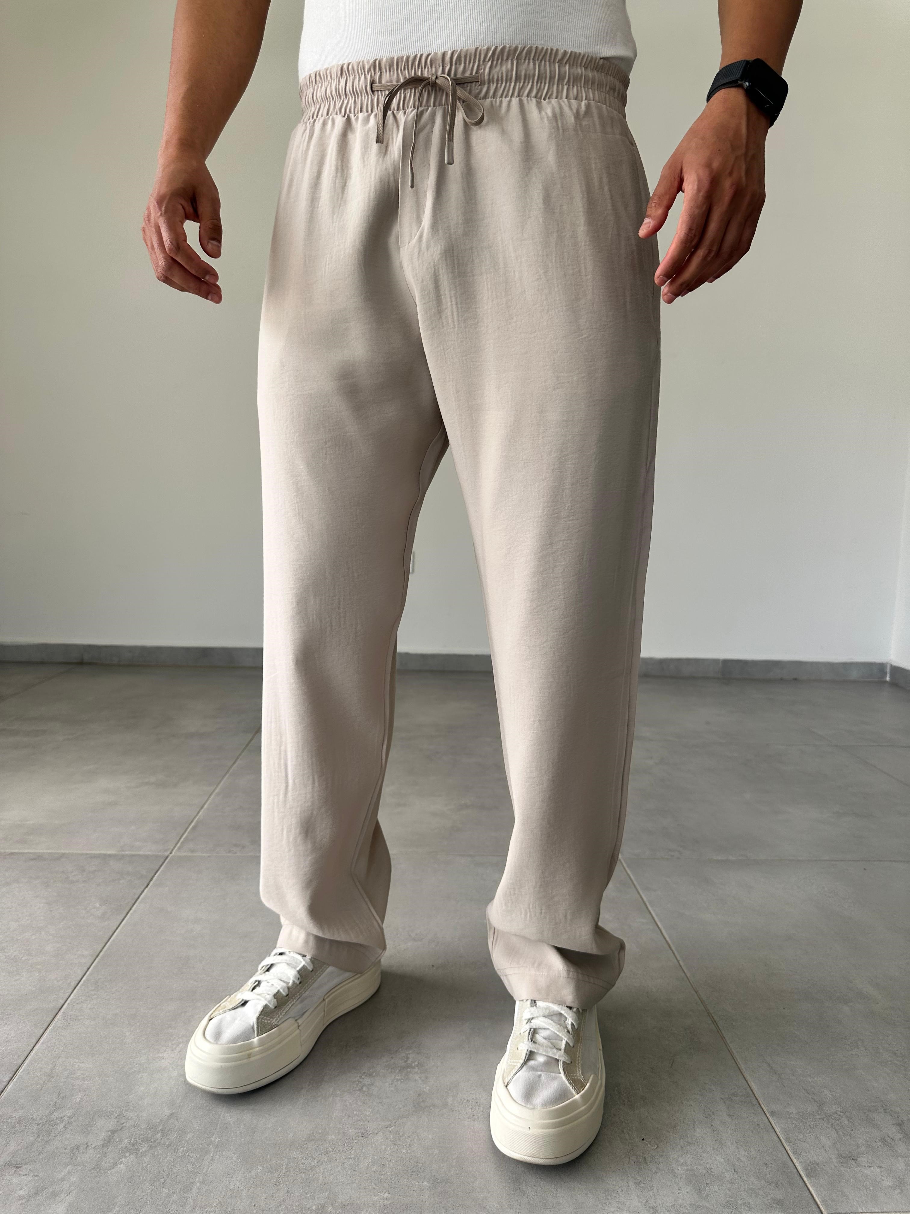 Modal Kumaş Taş Renk Basic Baggy Pantolon