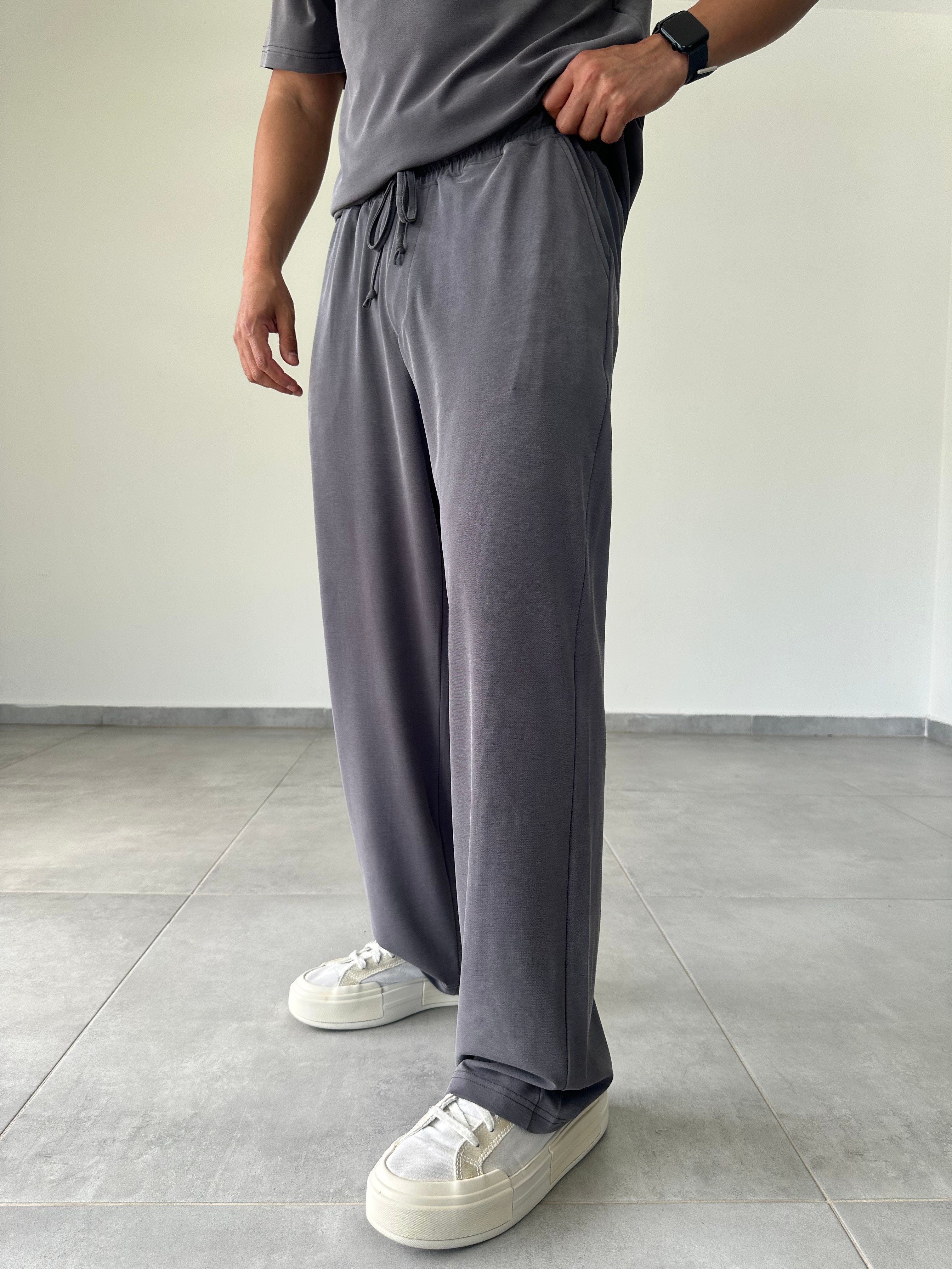 Füme Renk  Rahat Kesim Kupra Kumaş Baggy Pantolon