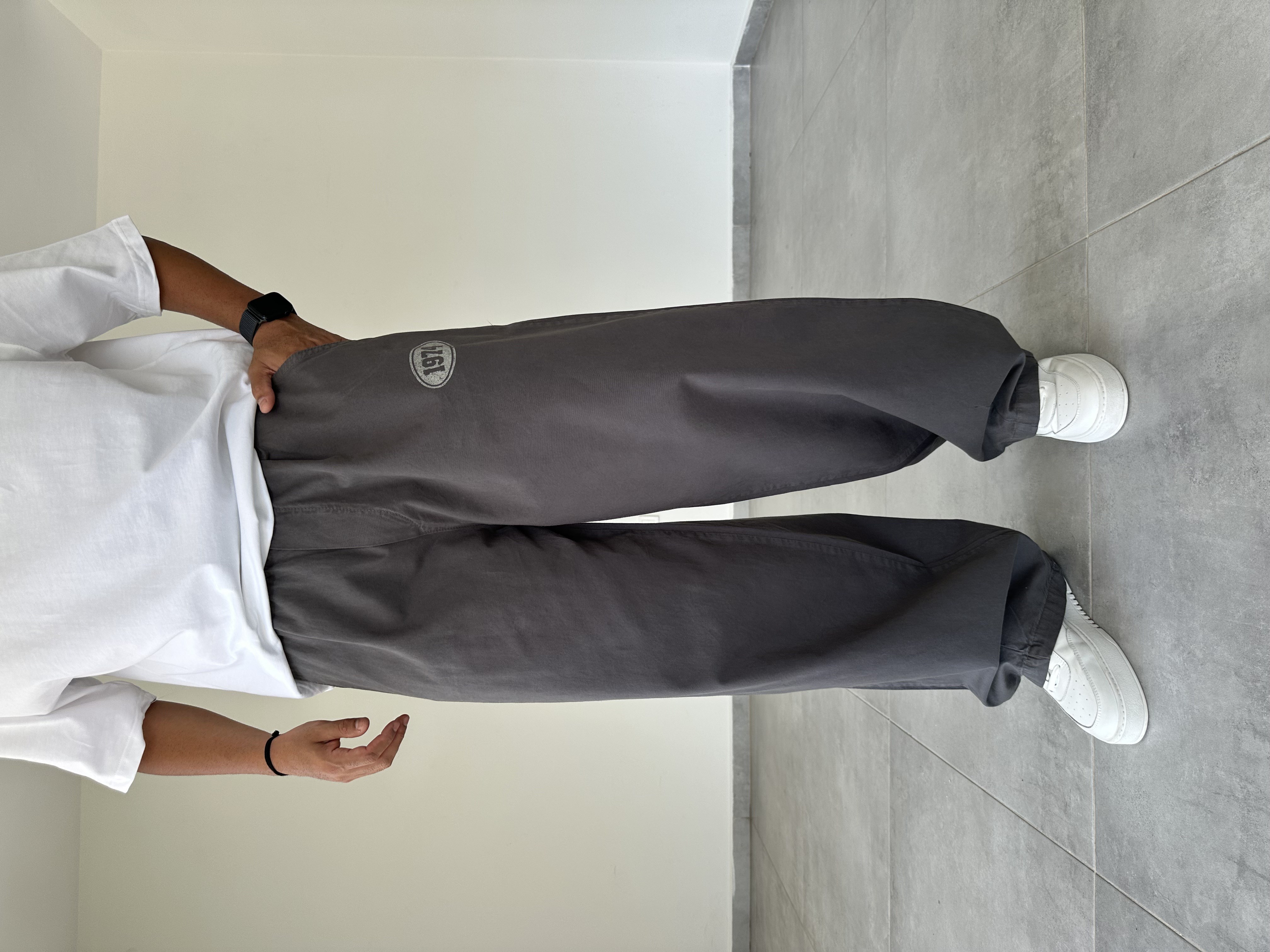 Füme Renk 1974 Baskı Detaylı Ekstra Bol Gabardin Baggy