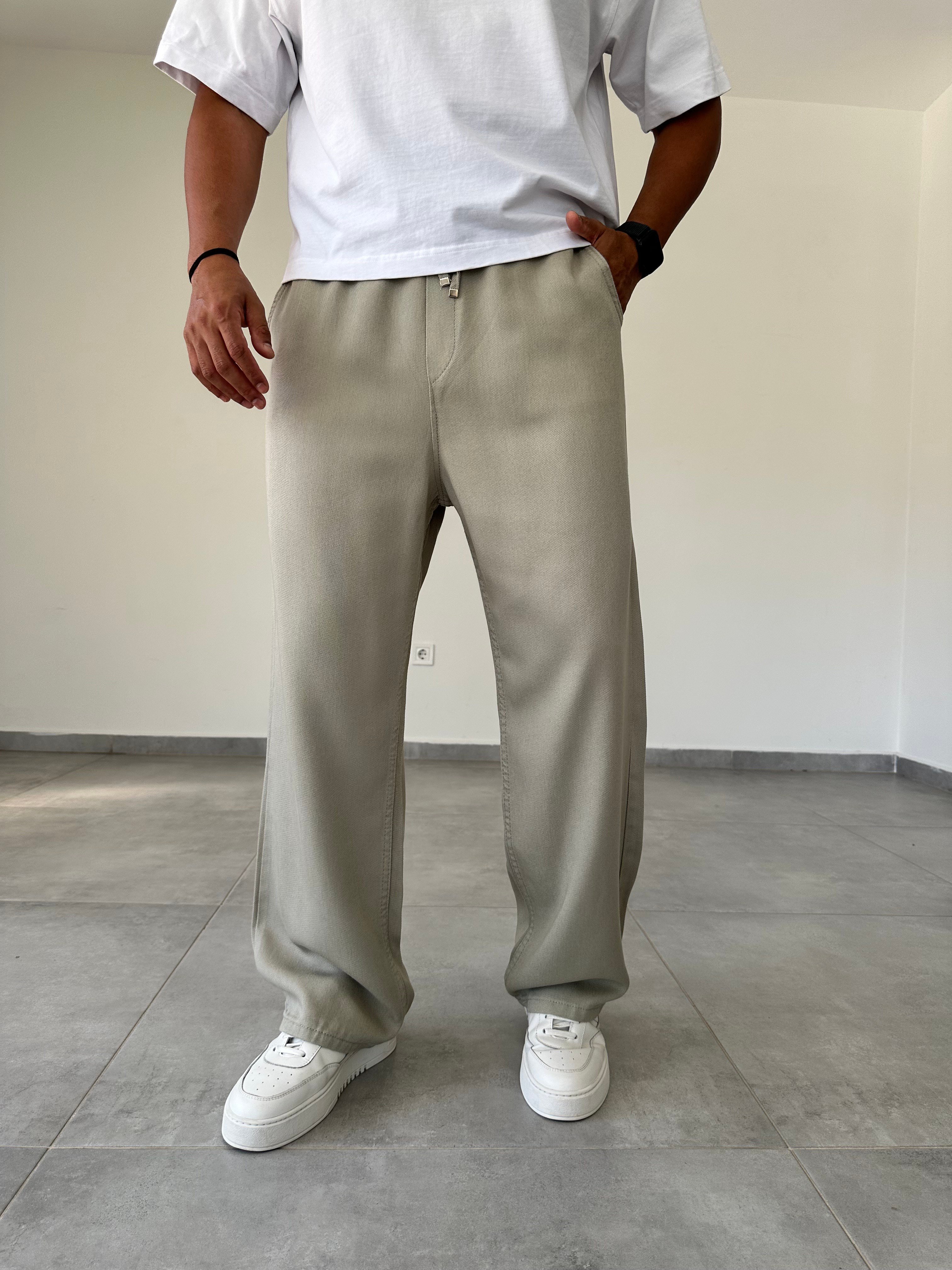 Yeşil Renk Rahat Kesim Gabardin Baggy Pantolon