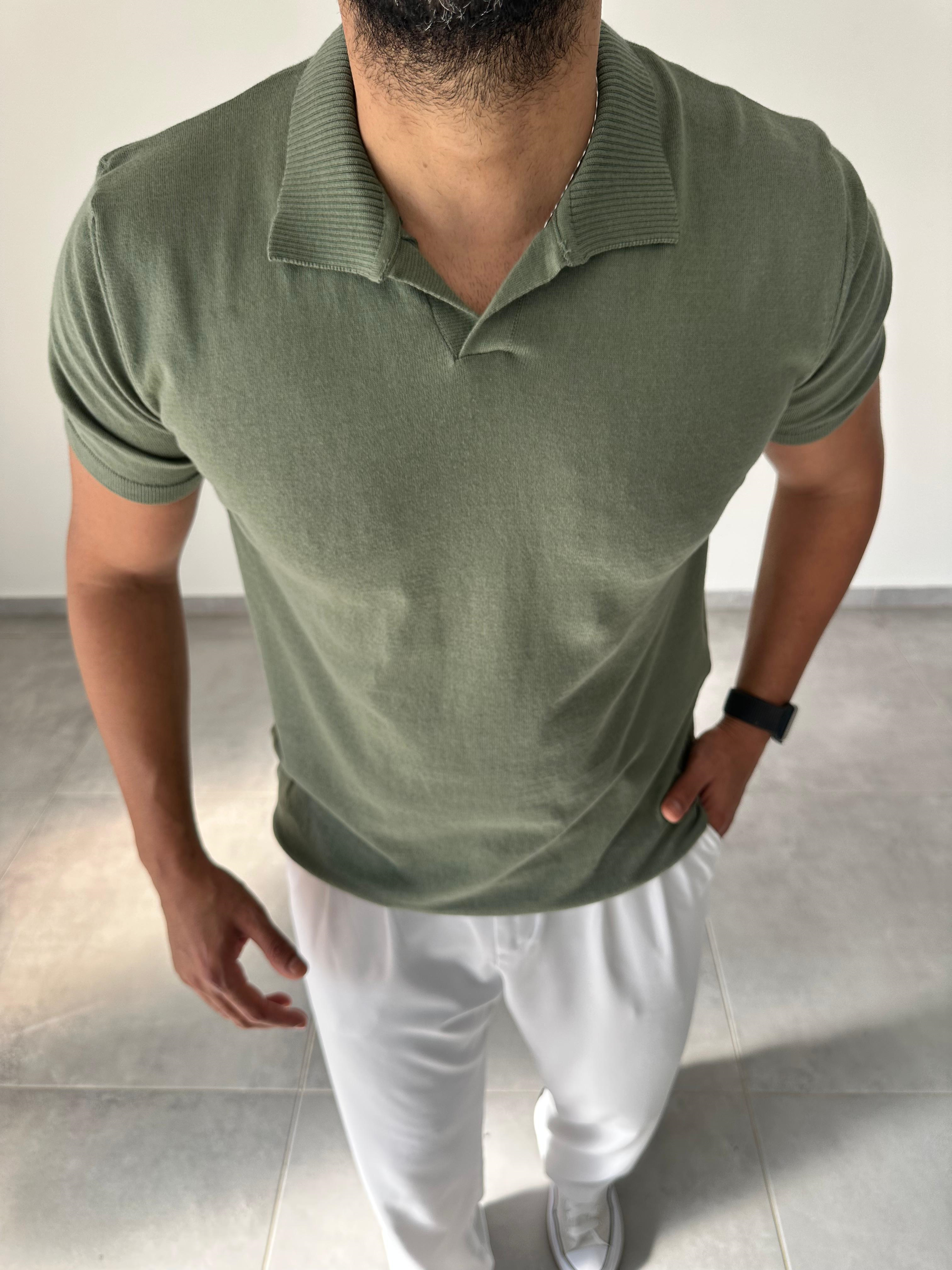 Polo Yaka Yeşil Renk Triko T-Shirt