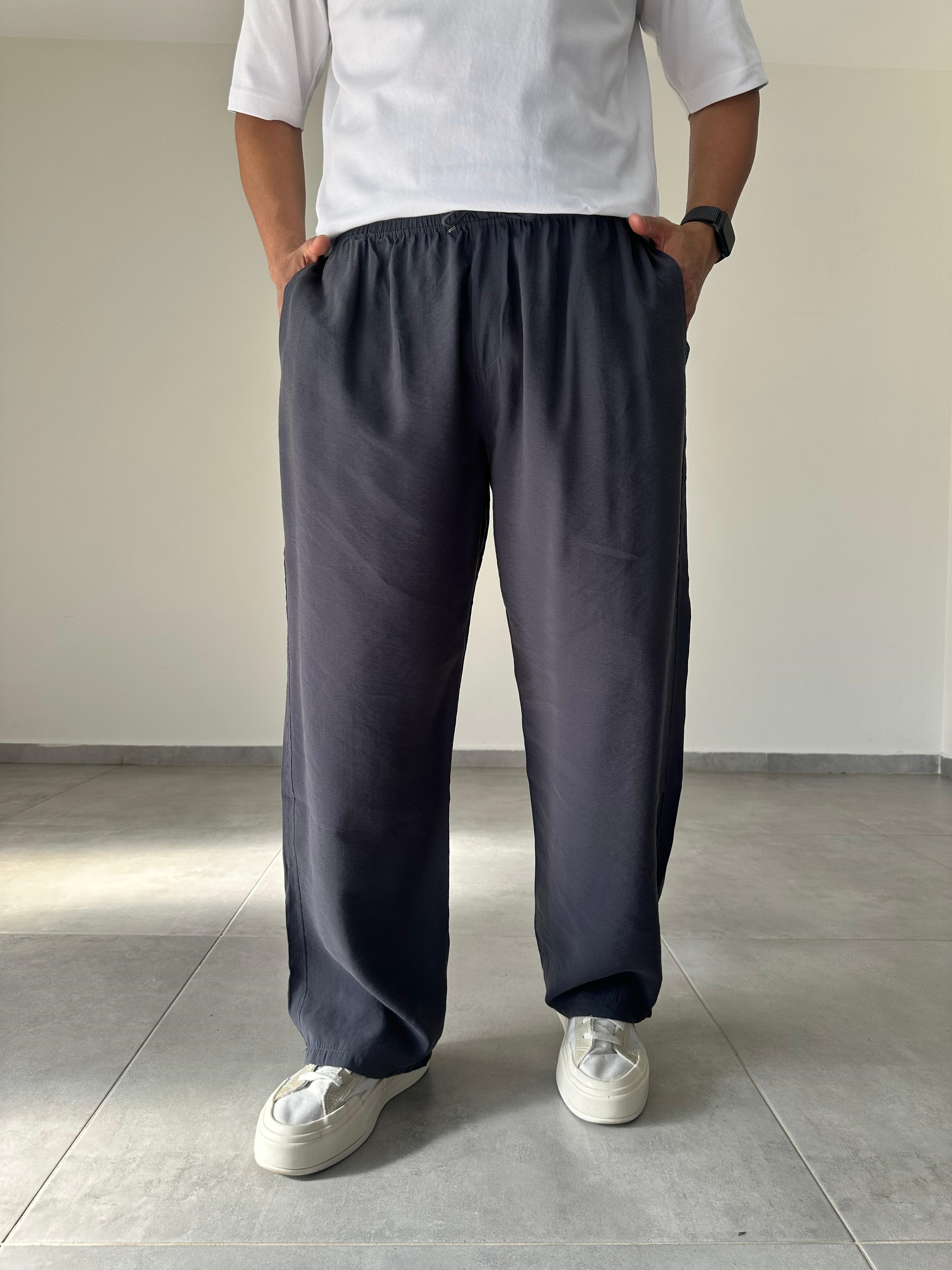 Tensel Kumaş Füme Renk Rahat Kesim İnce Baggy Pantolon