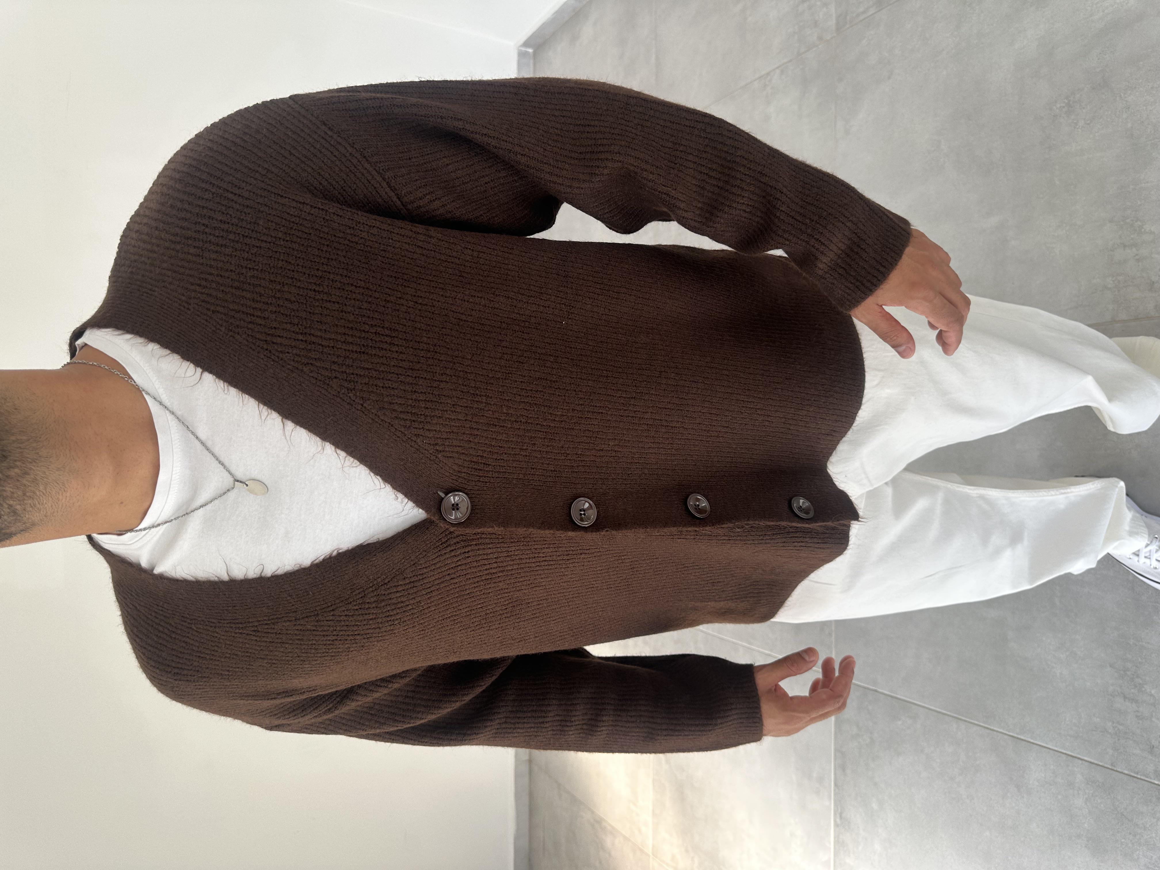 Kahve Renk Oversize Kesim Örme Triko Ceket