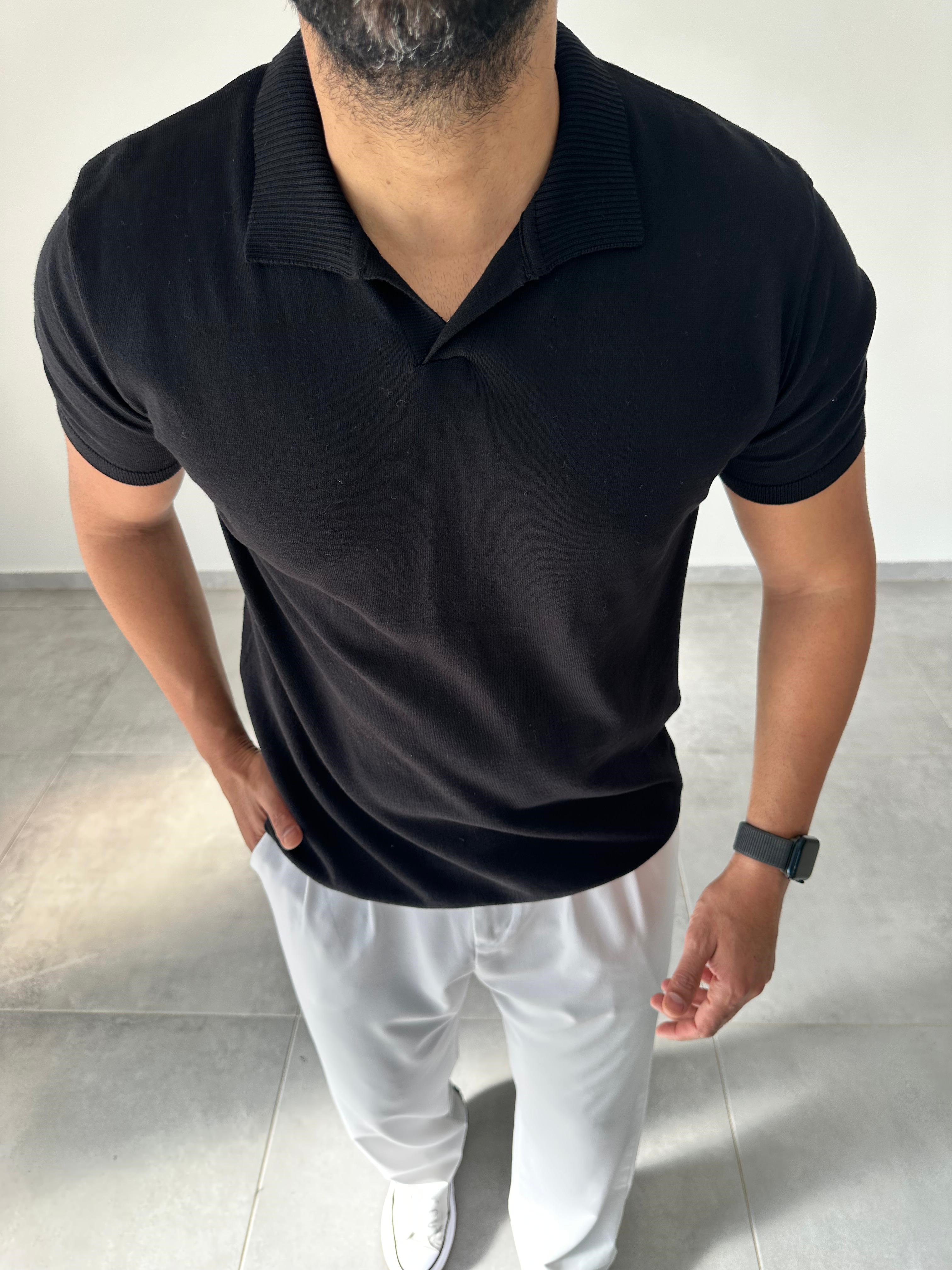 Polo Yaka Siyah Renk Triko T-Shirt