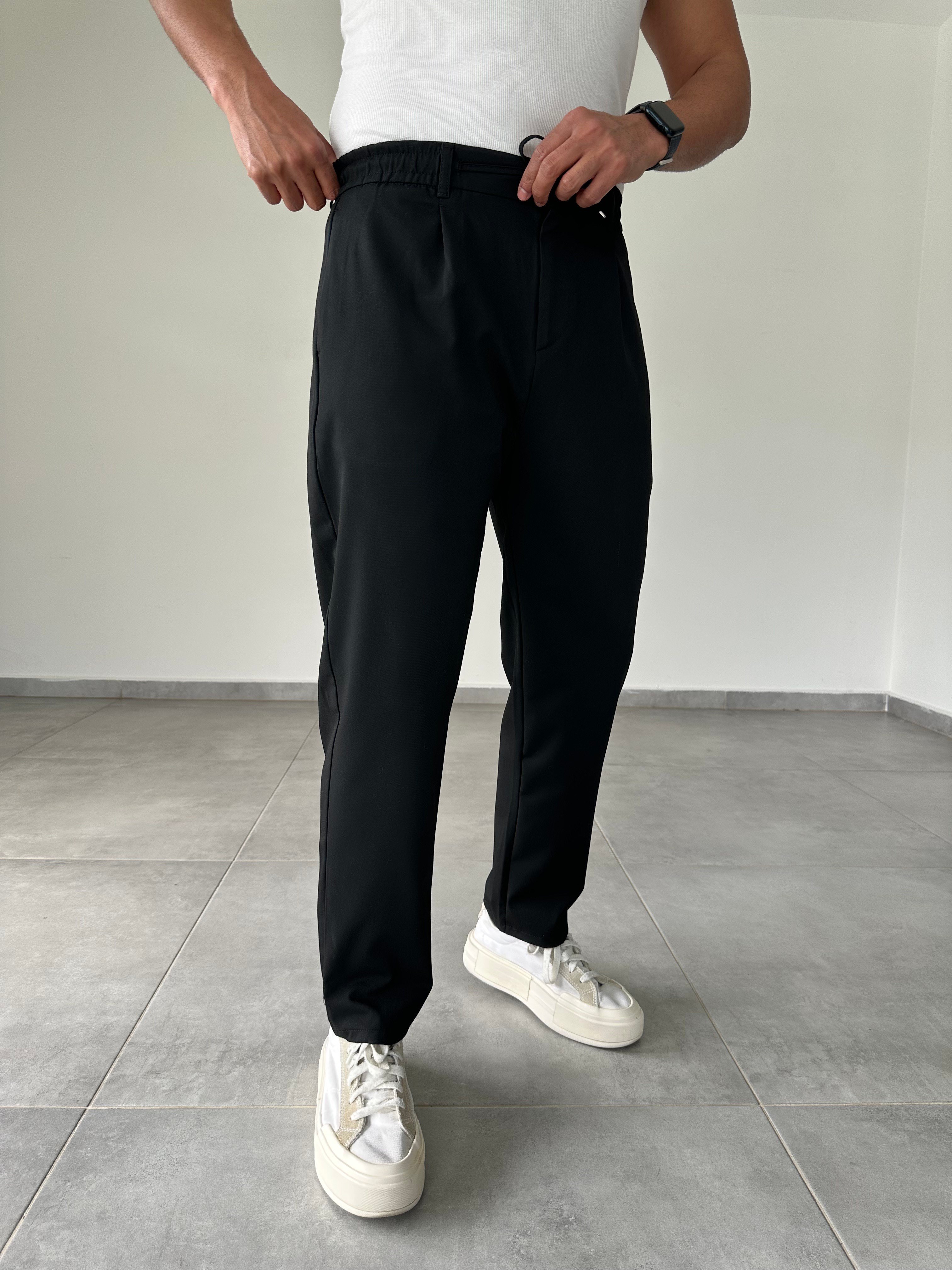 Siyah Renk Boyfriend Kesim Likralı Kumaş Pantolon