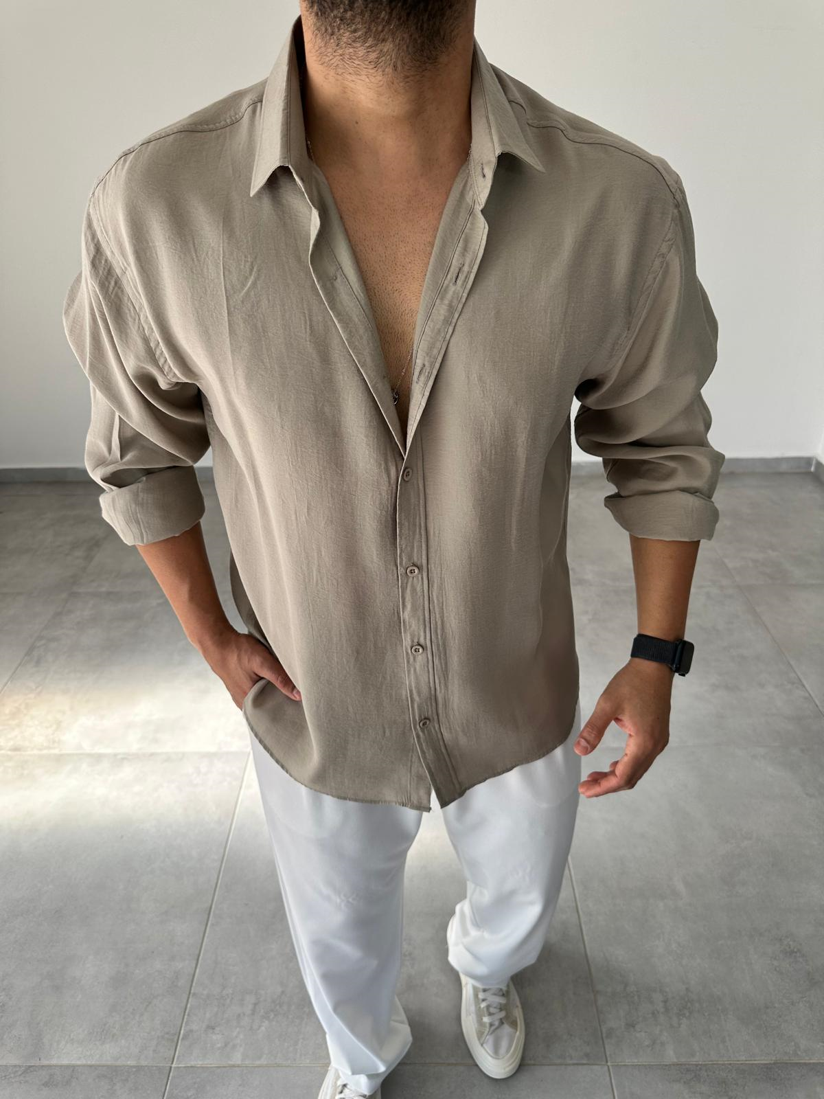 Modal Kumaş Haki Yeşil Renk Oversize Kesim Gömlek