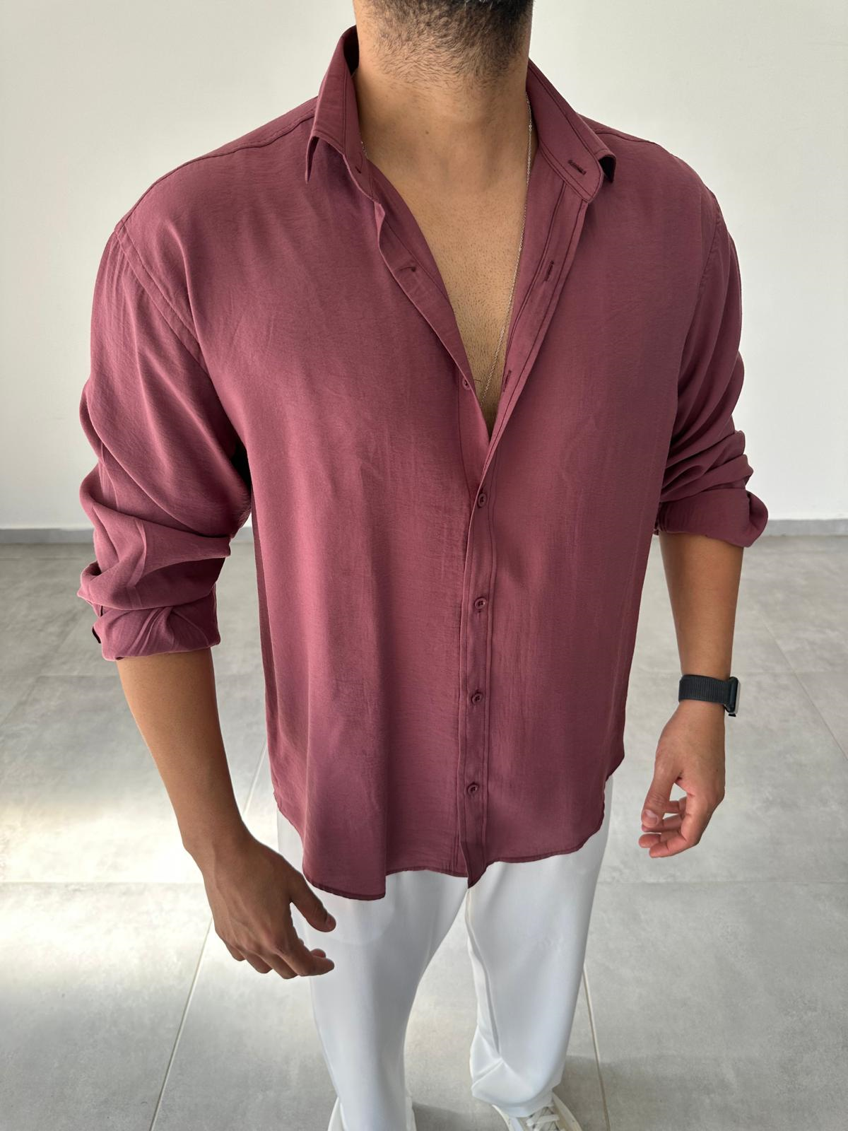 Modal Kumaş Mürdüm Renk Oversize Kesim Gömlek