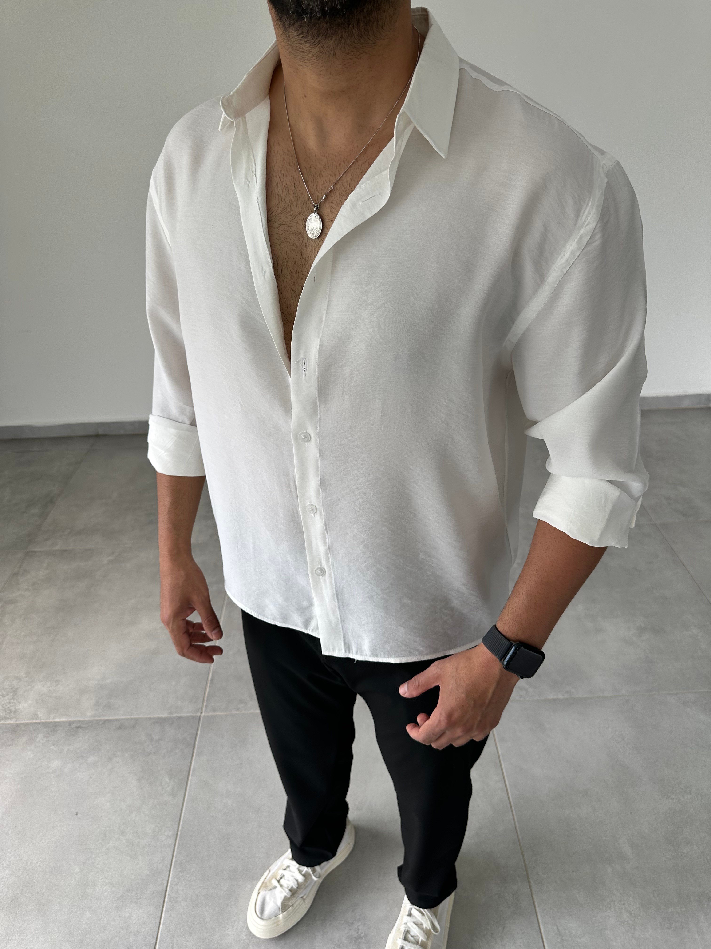 Beyaz Renk Modal Kumaş Oversize Basic Gömlek