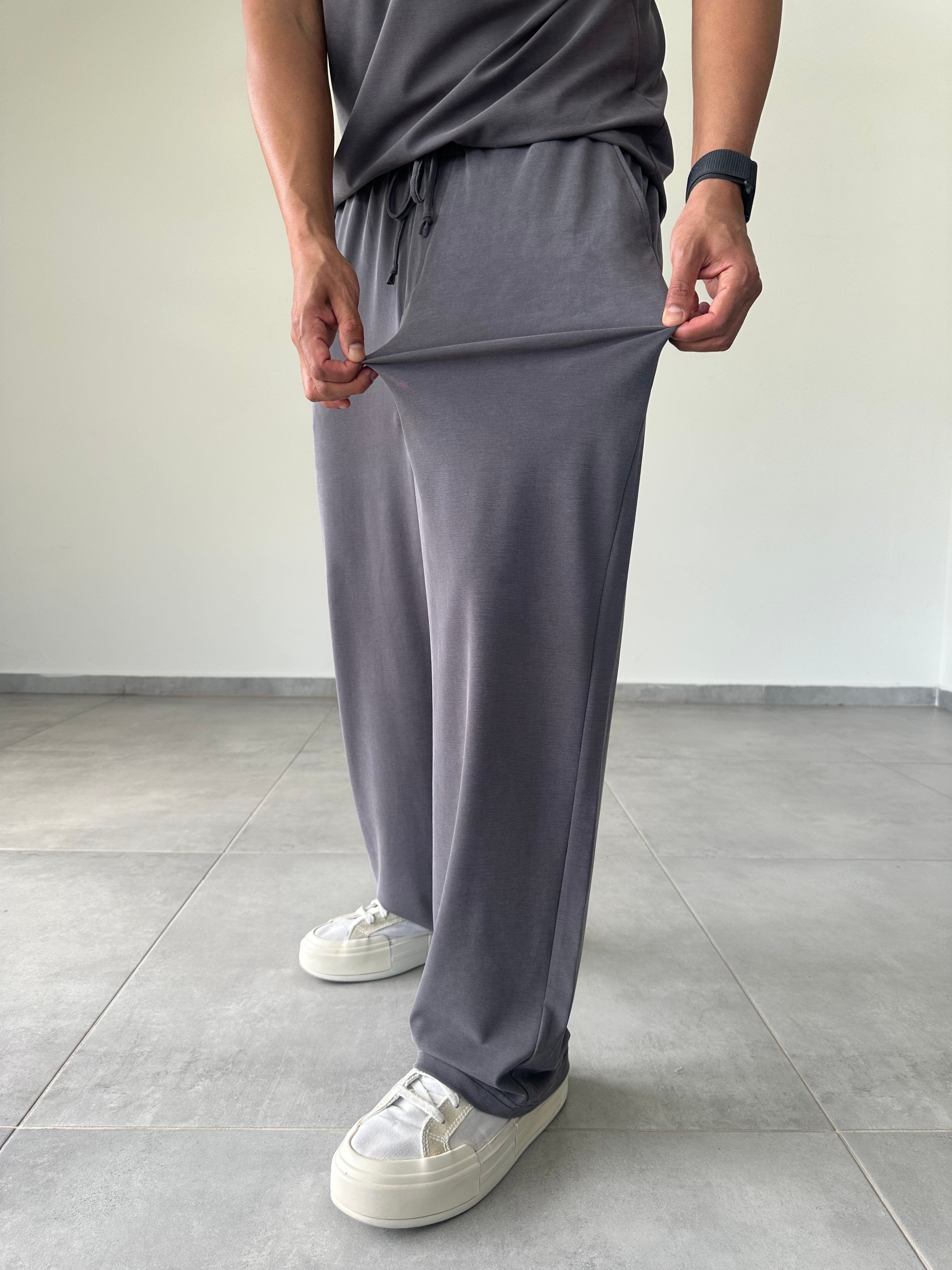 Füme Renk  Rahat Kesim Kupra Kumaş Baggy Pantolon