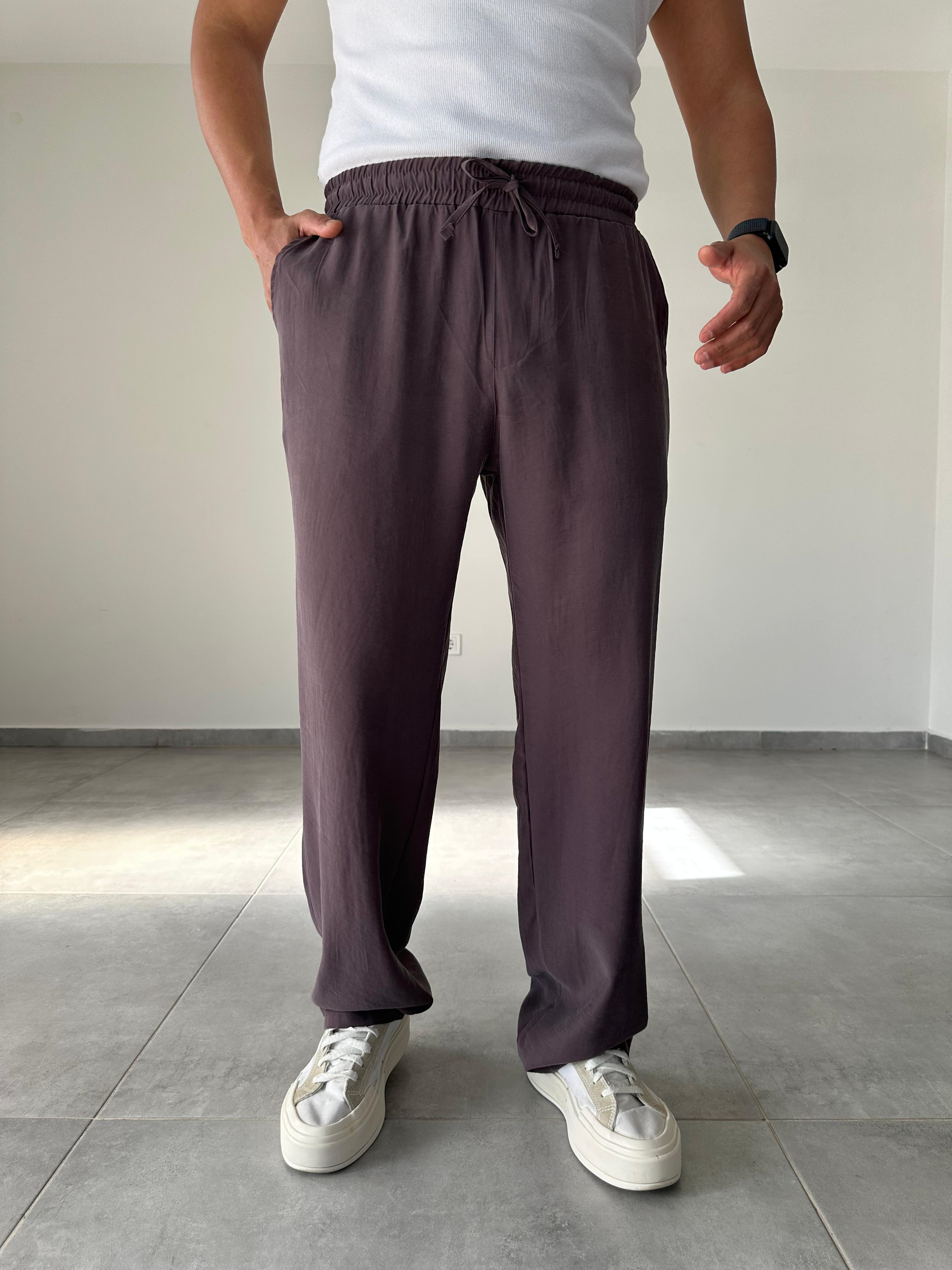 Modal Kumaş Kahve Renk Bel Kısmı Lastikli Basic Baggy Pantolon