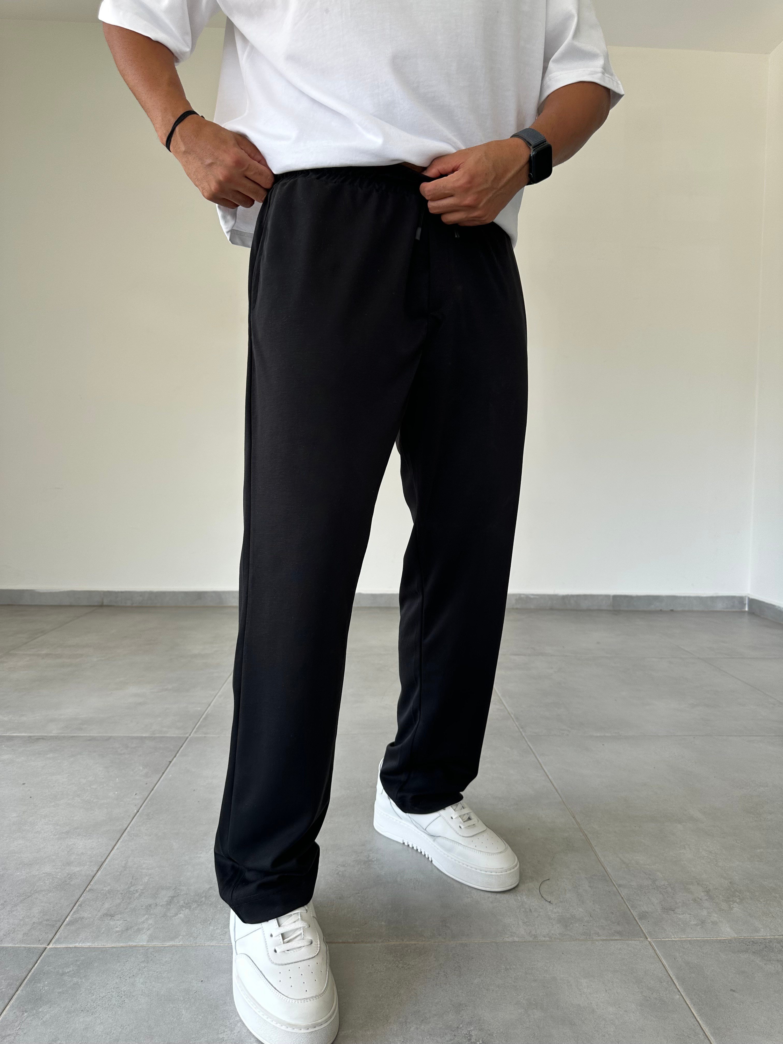Siyah Renk Oys Kumaş Rahat Kesim Baggy Pantolon