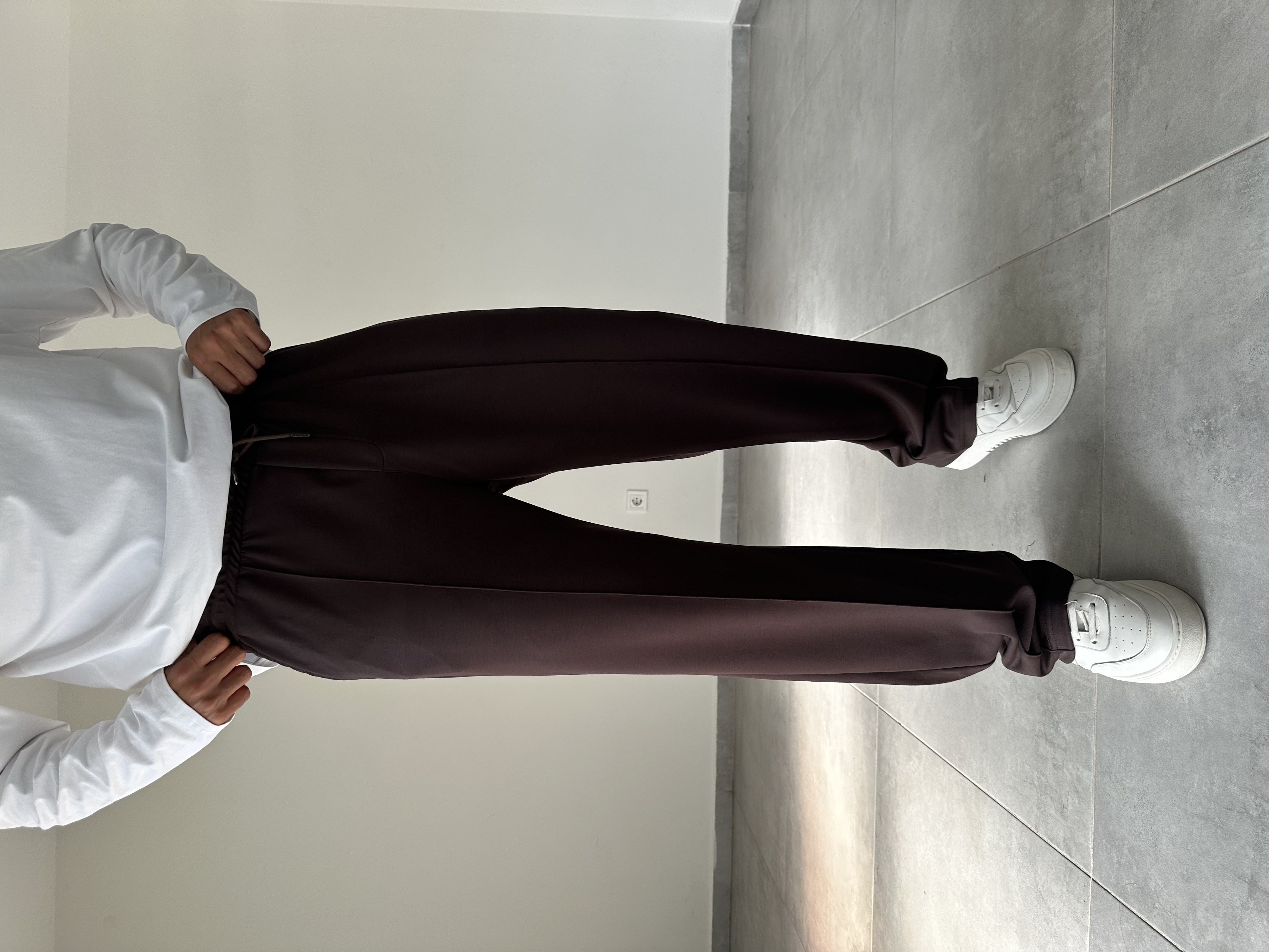 Kahve Renk Modal Kumaş Ön Kısmı Çımalı Basic Baggy Pantolon