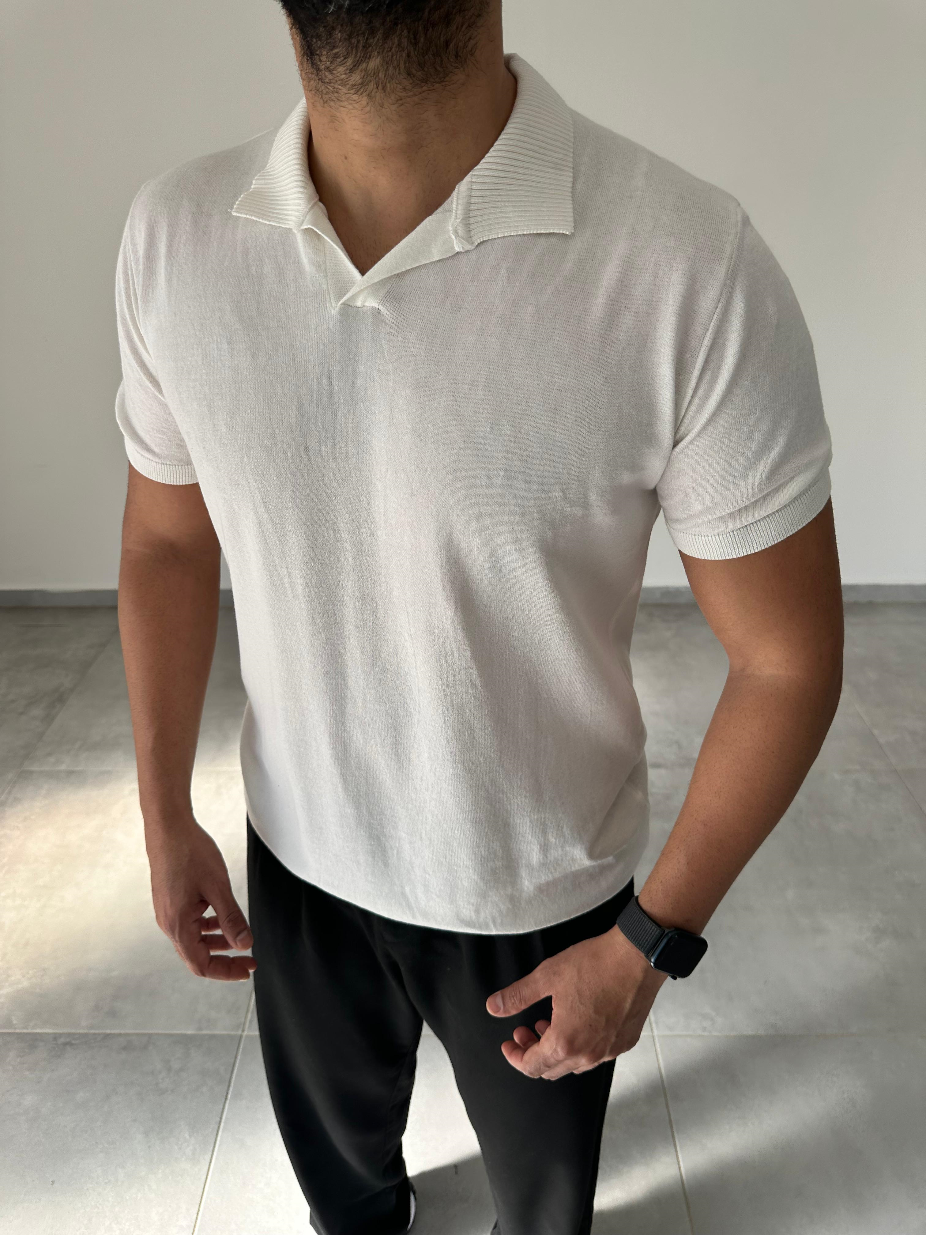 Polo Yaka Beyaz Renk Triko T-Shirt