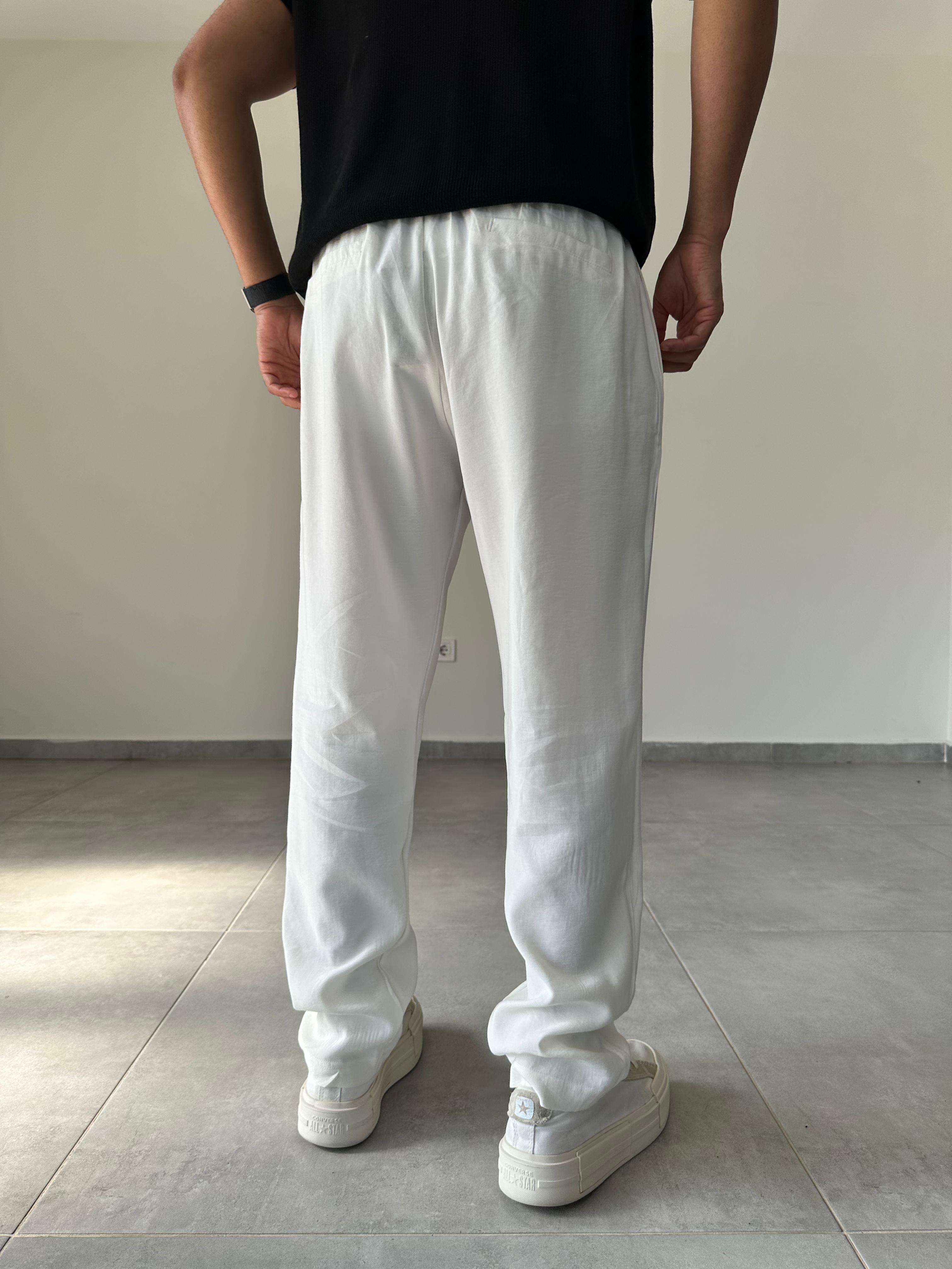 Modal Kumaş Beyaz Renk Basic Baggy Pantolon