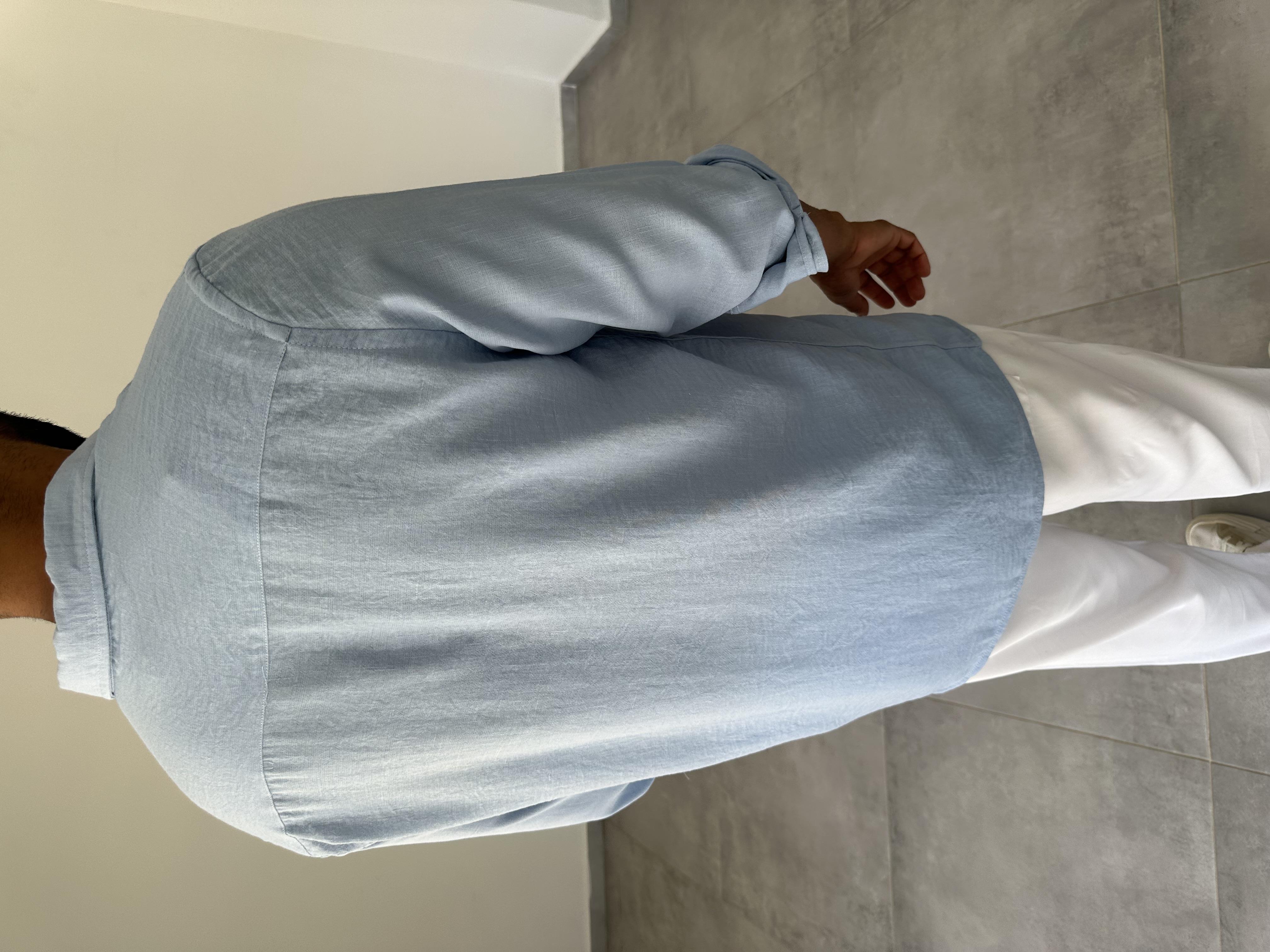 Bebe Mavisi Renk Comfort Fit Keten Gömlek