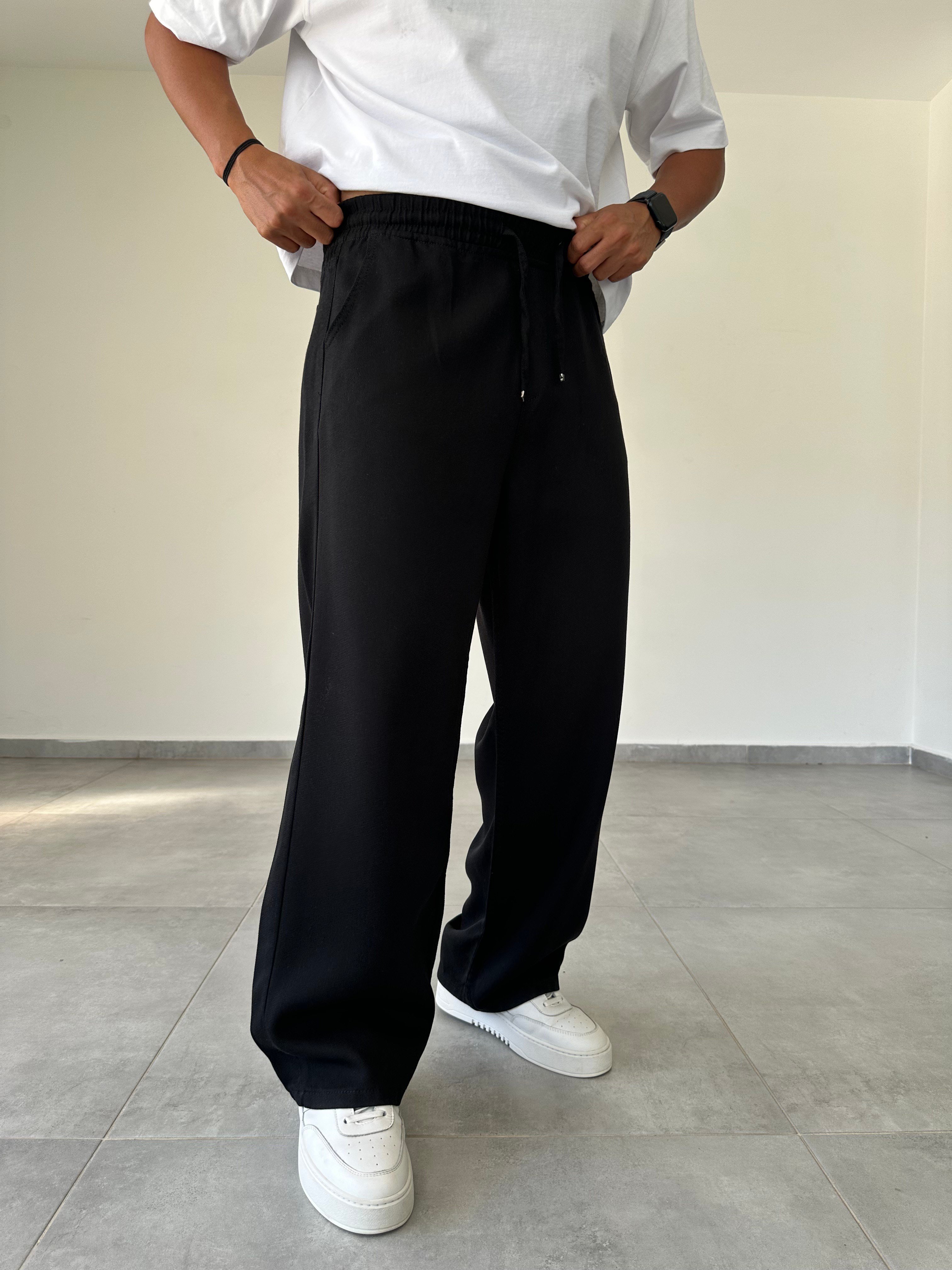 Siyah Renk Rahat Kesim Gabardin Baggy Pantolon