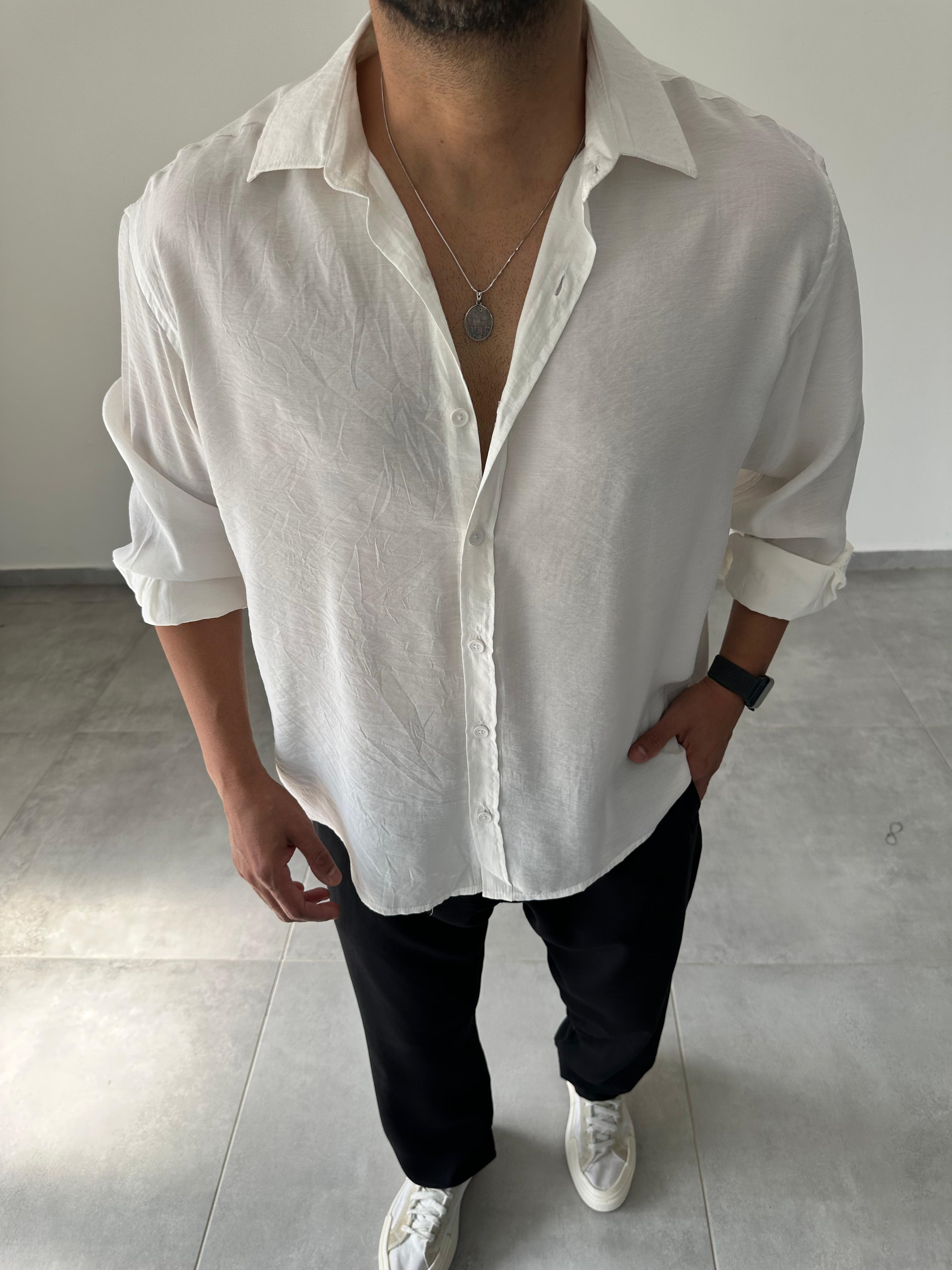 Beyaz Renk Modal Kumaş Oversize Kesim Basic Gömlek