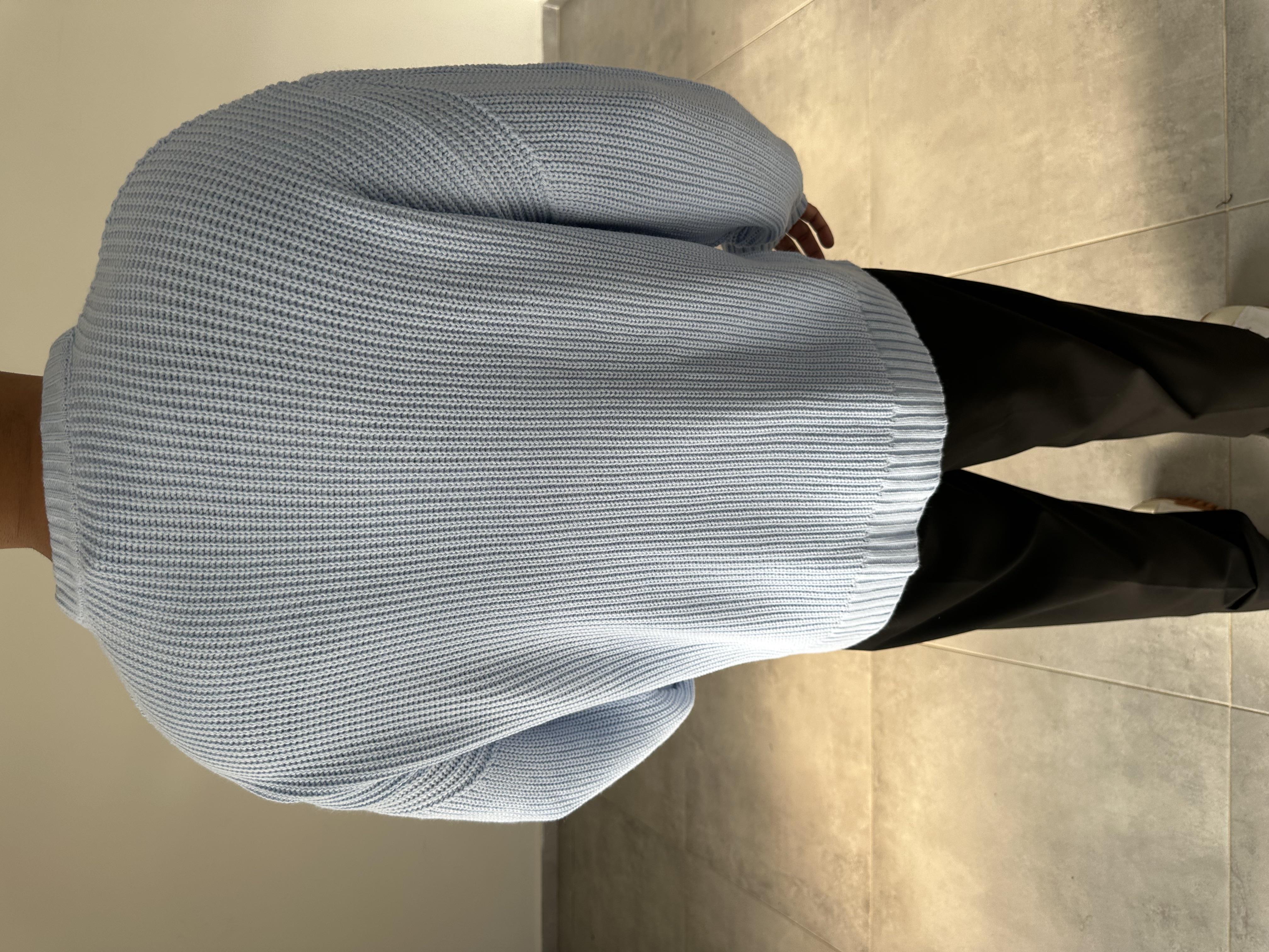 Bebe Mavisi Zincir Dikiş Detaylı Oversize Kesim Premium Örme Kazak