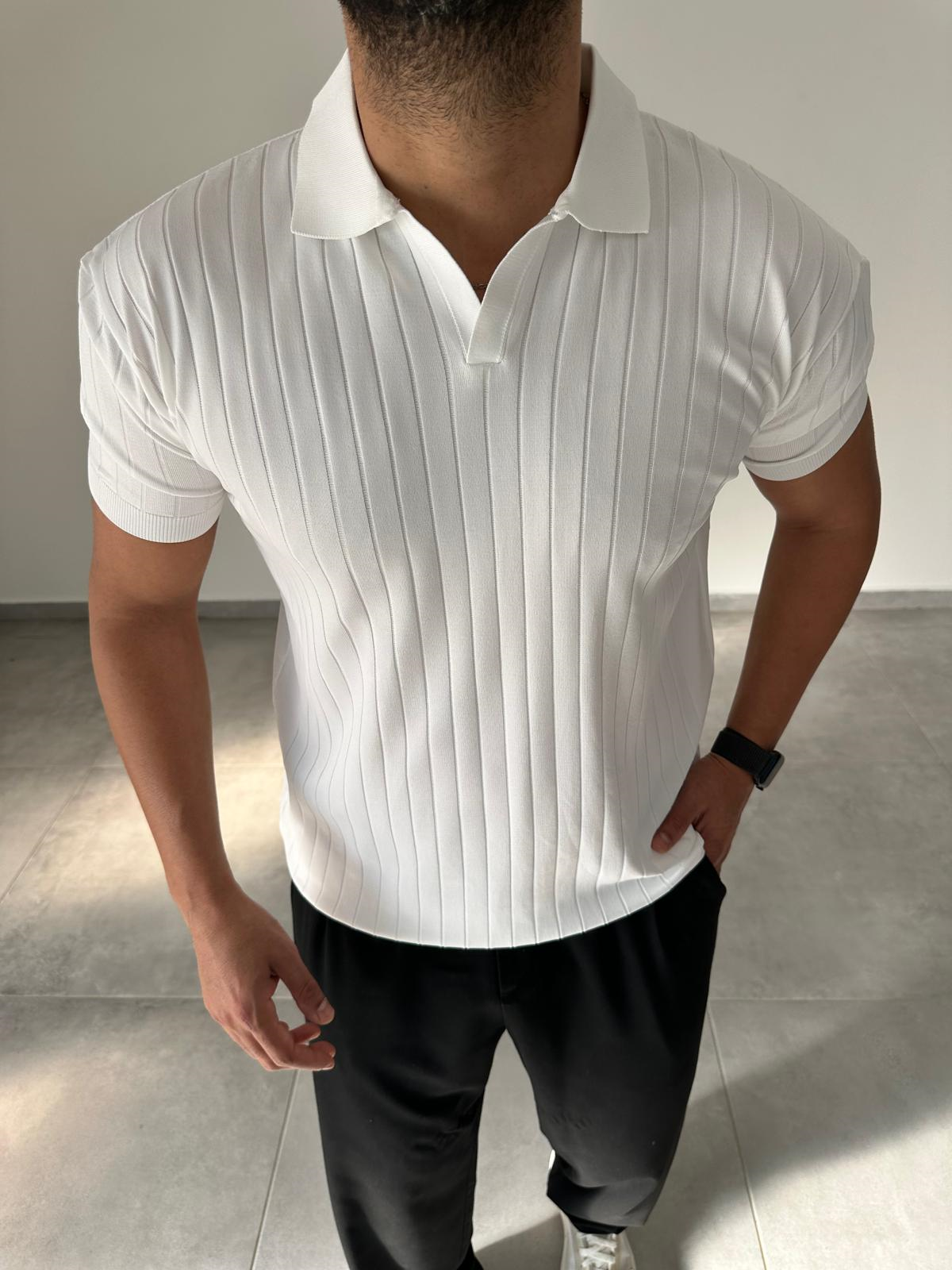 Beyaz Renk Şerit Detaylı Polo Yaka T-Shirt