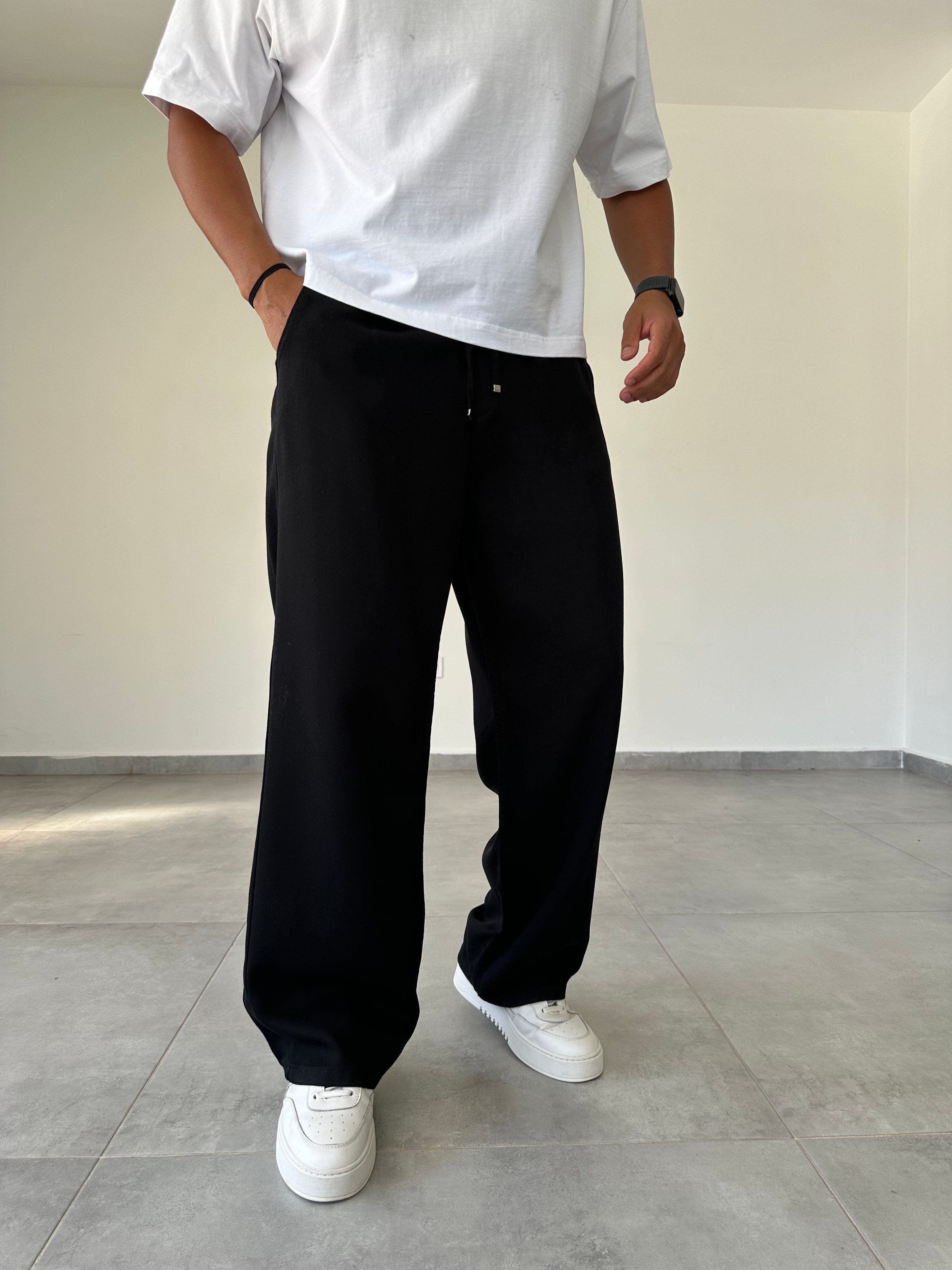 Siyah Renk Rahat Kesim Gabardin Baggy Pantolon