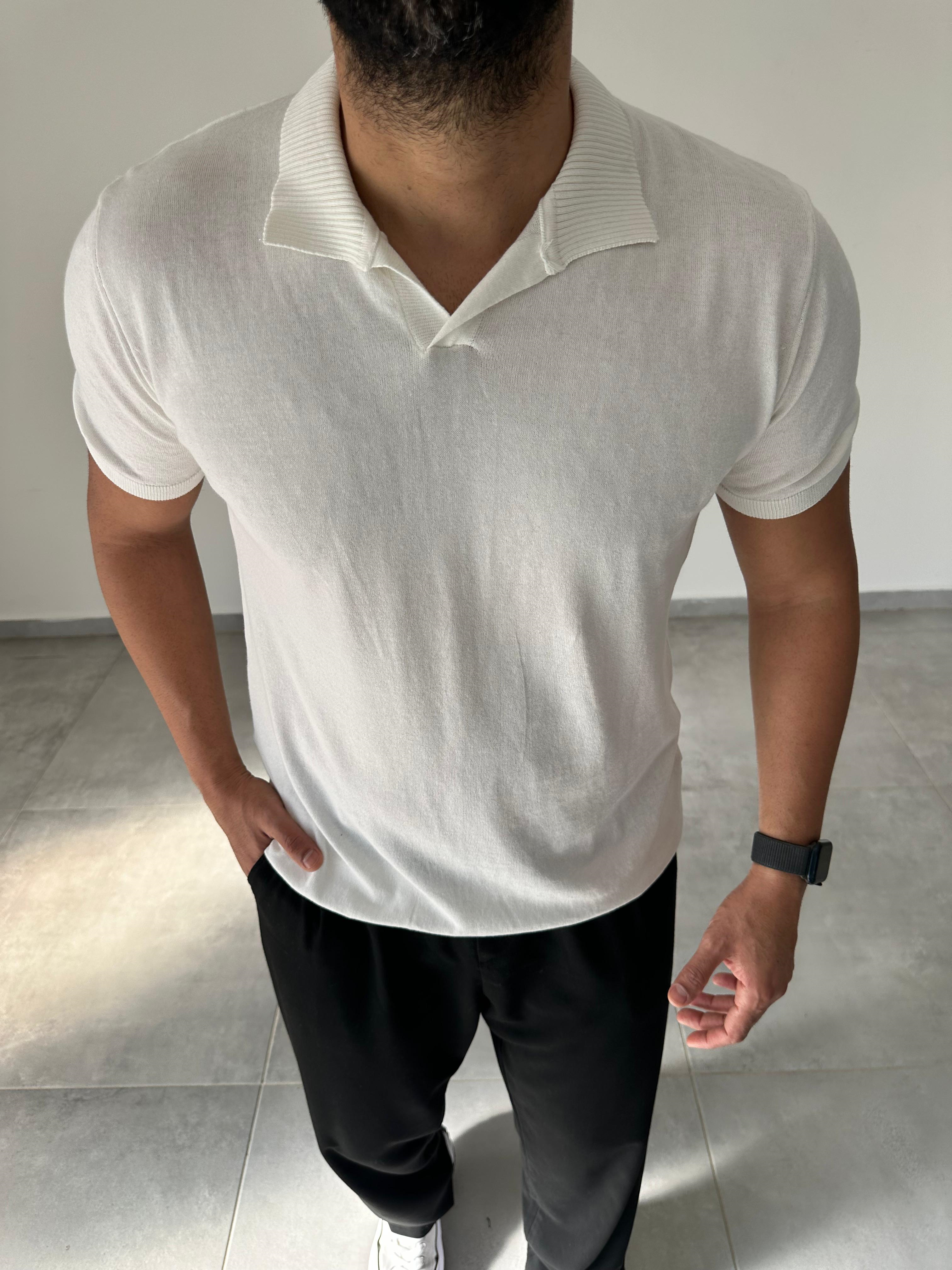 Polo Yaka Beyaz Renk Triko T-Shirt
