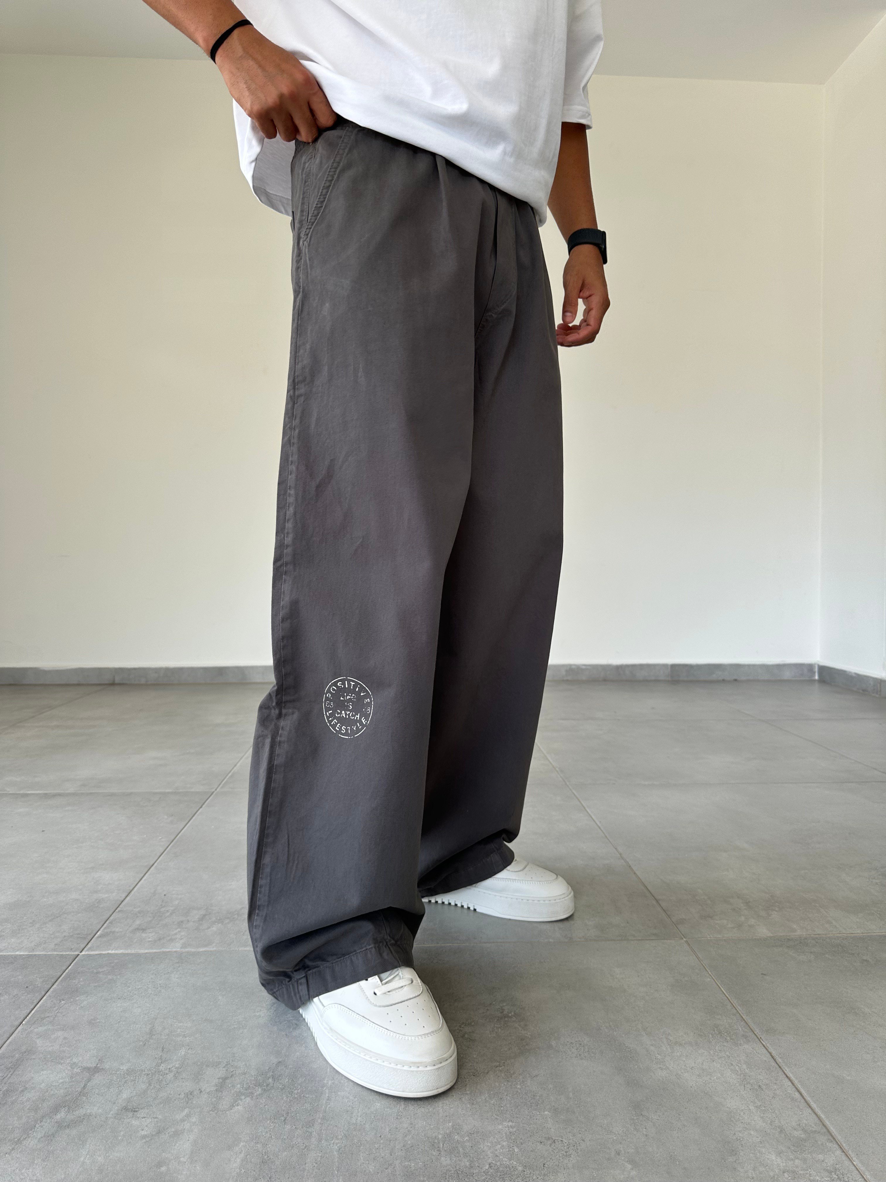 Füme Renk 1974 Baskı Detaylı Ekstra Bol Gabardin Baggy