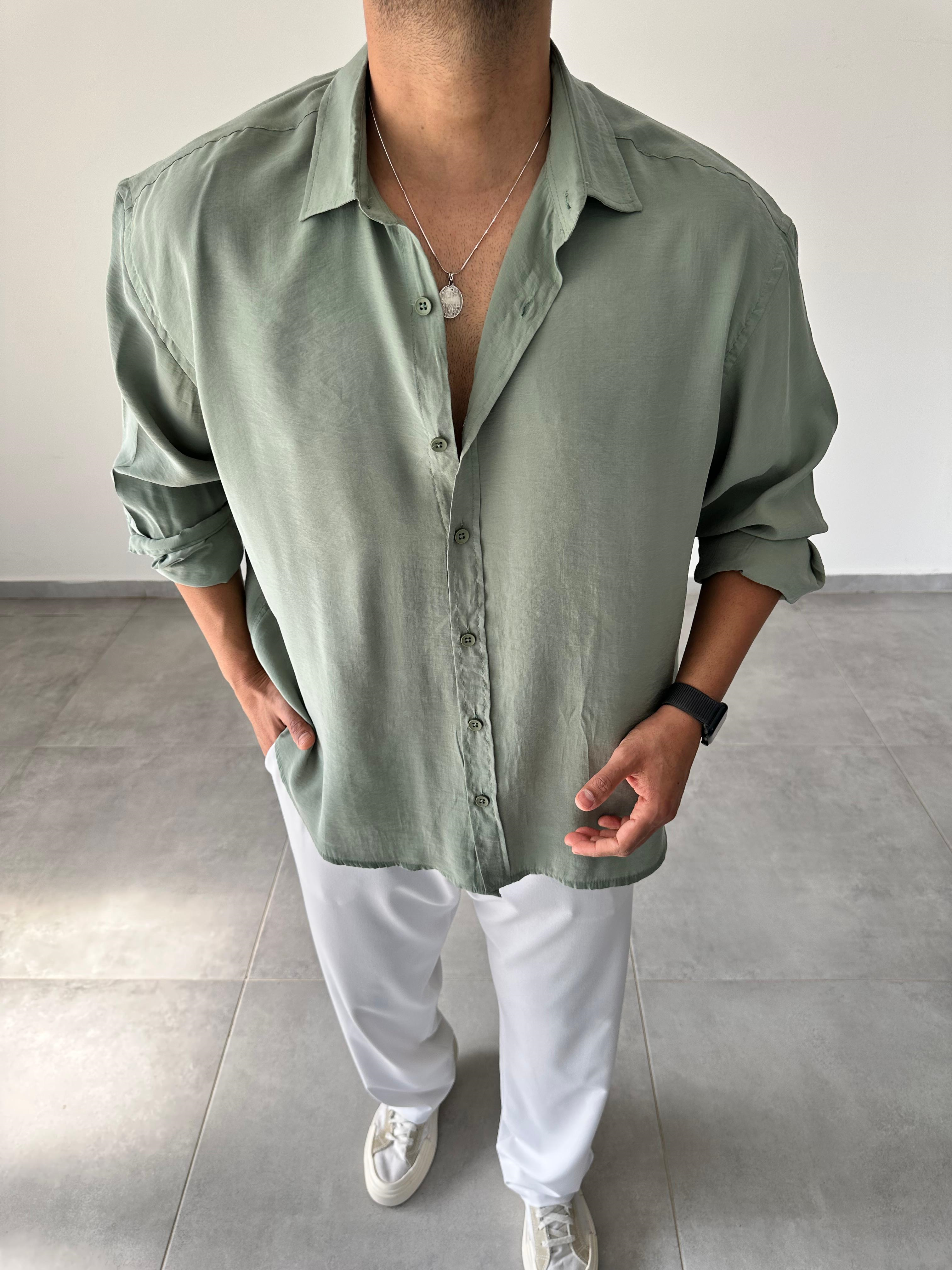 Mint Yeşili Renk Modal Kumaş Oversize Kesim Basic Gömlek