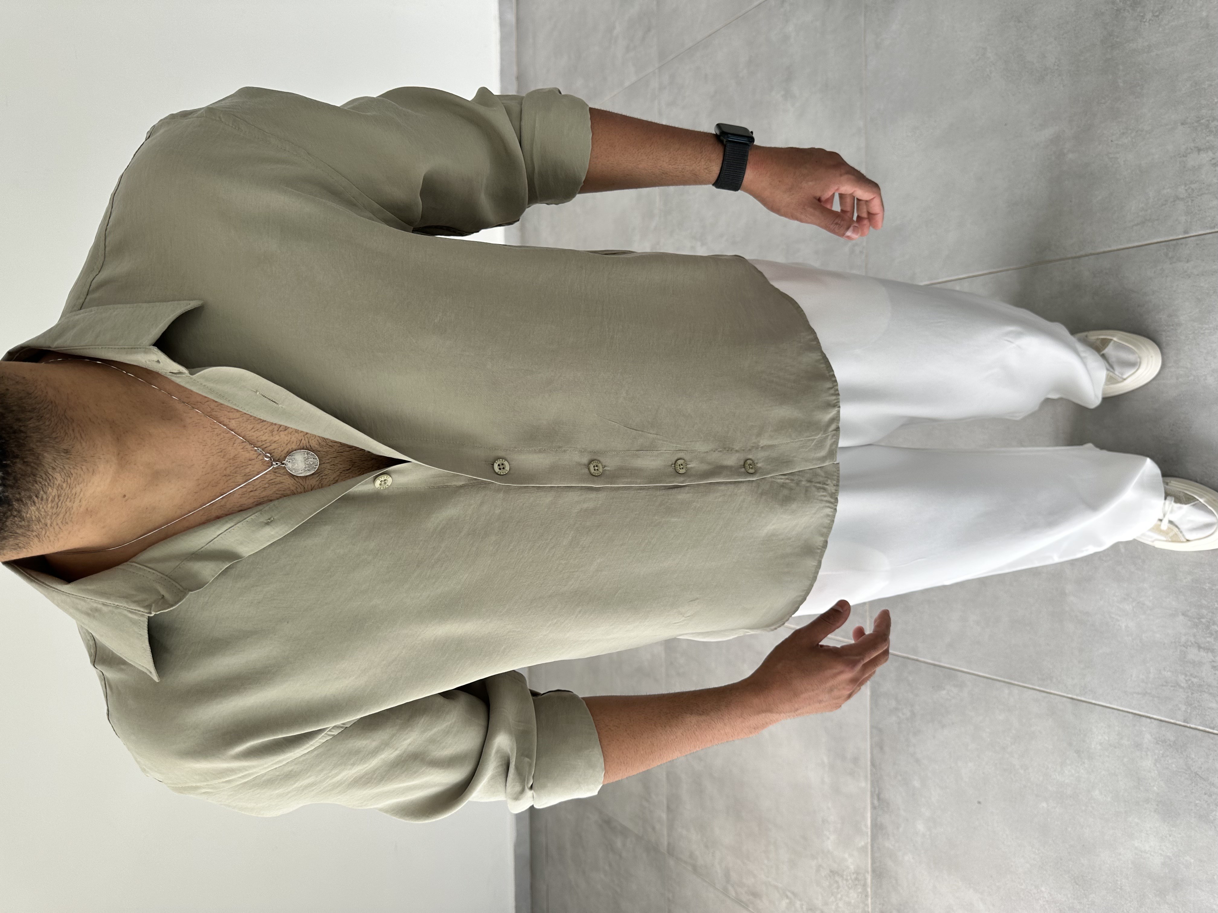 Küf Yeşili Modal Kumaş Oversize Basic Gömlek
