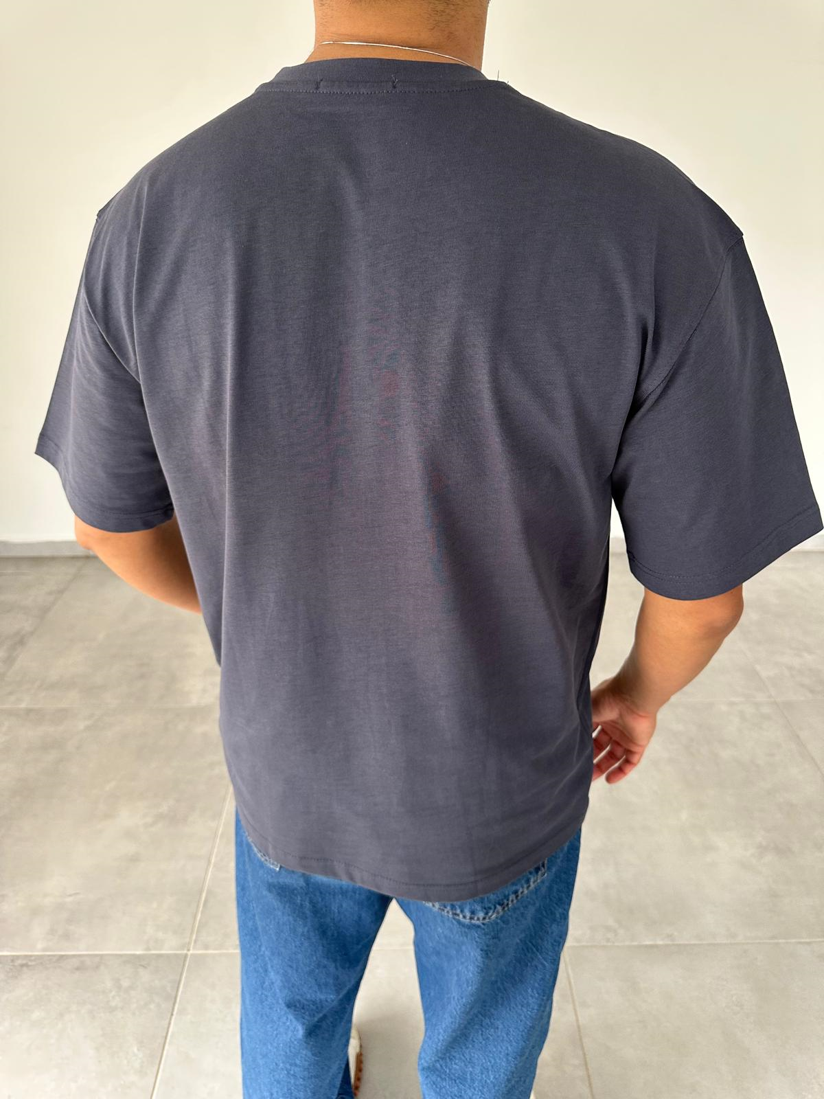 Antrasit Renk Oversize Kesim Basic T-Shirt