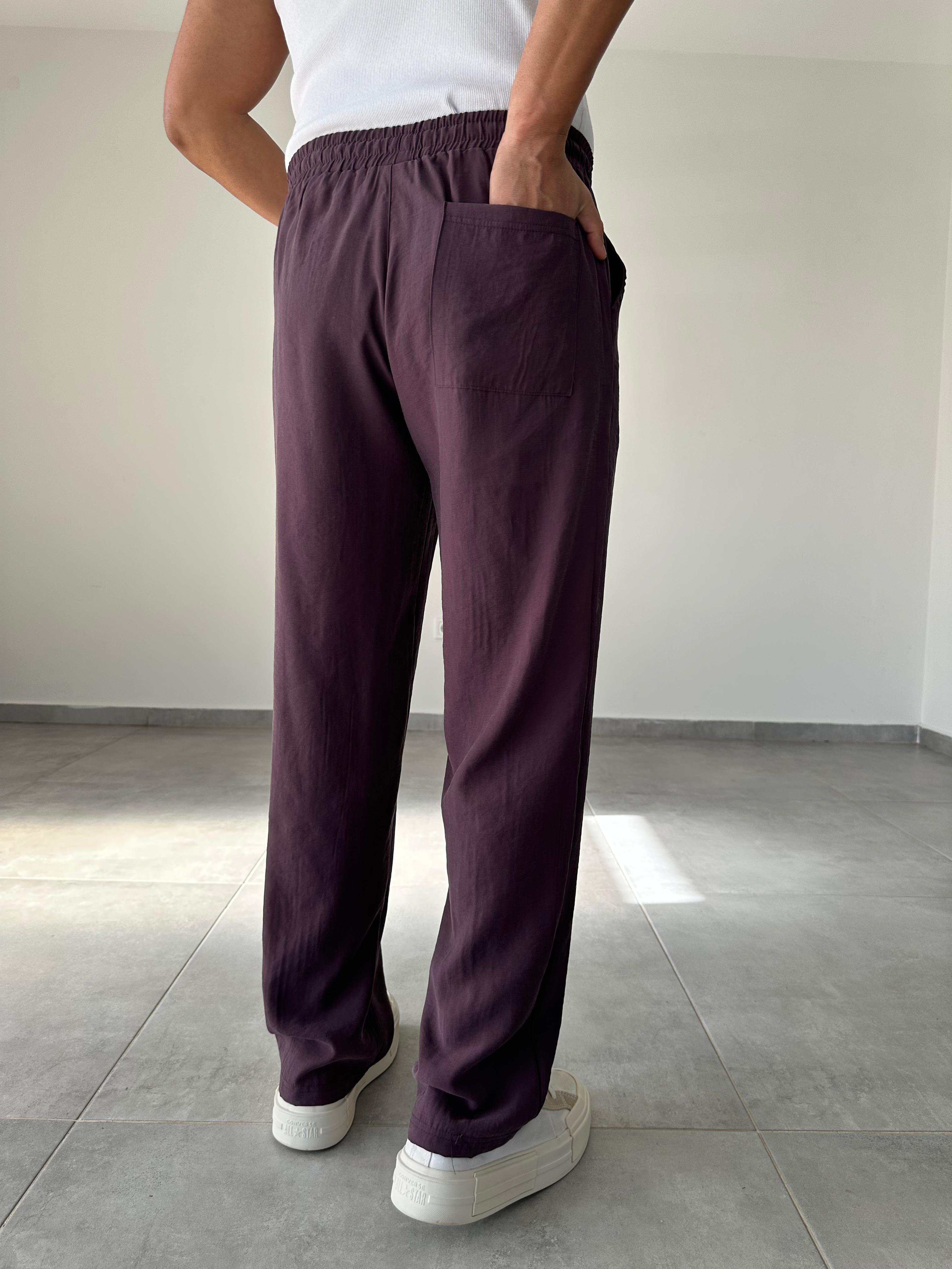 Modal Kumaş Mürdüm Renk Bel Kısmı Lastikli Basic Baggy Pantolon