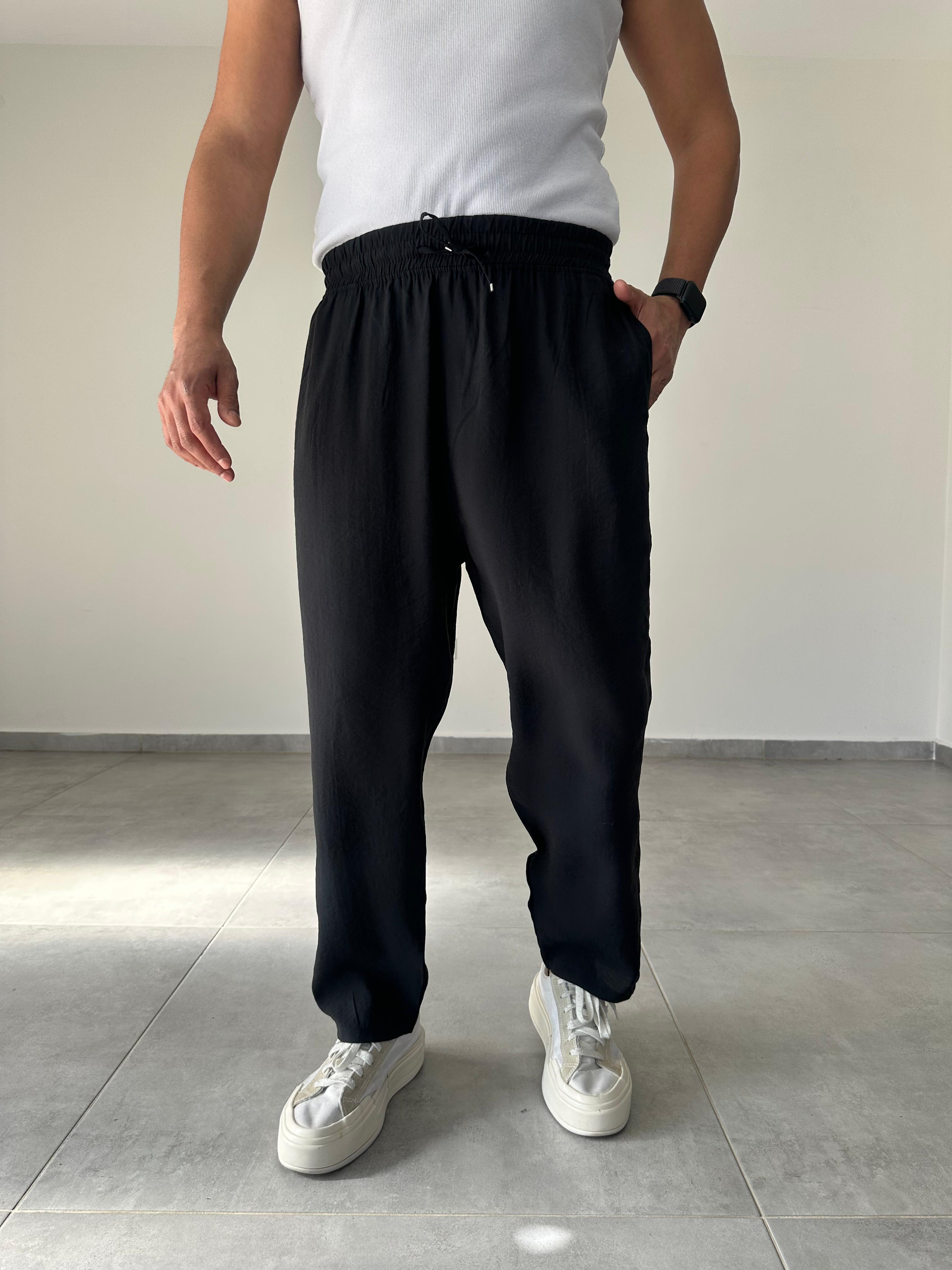 Tensel Kumaş Siyah Renk Boyfriend Rahat Kesim İnce Jogger