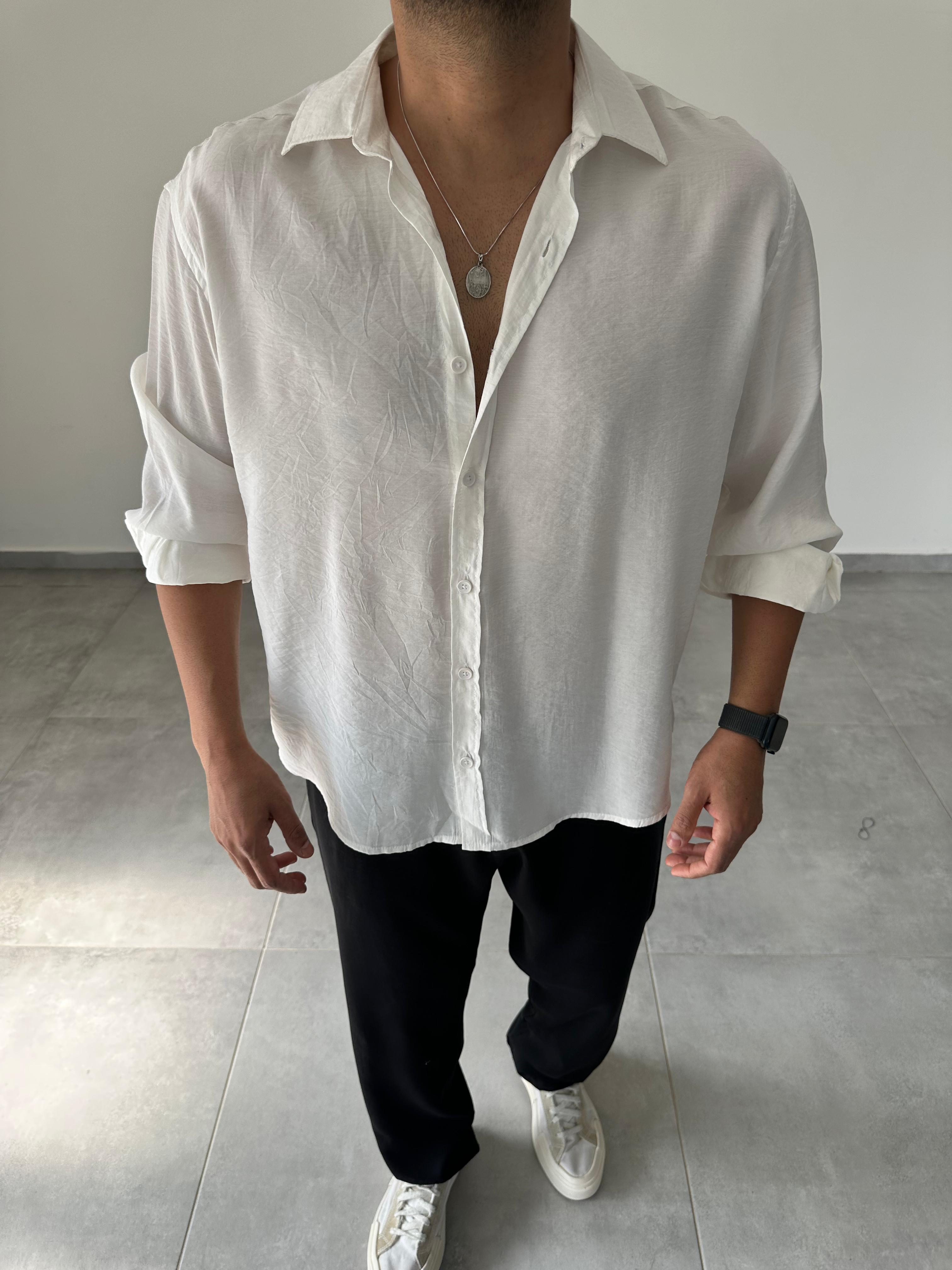 Beyaz Renk Modal Kumaş Oversize Kesim Basic Gömlek