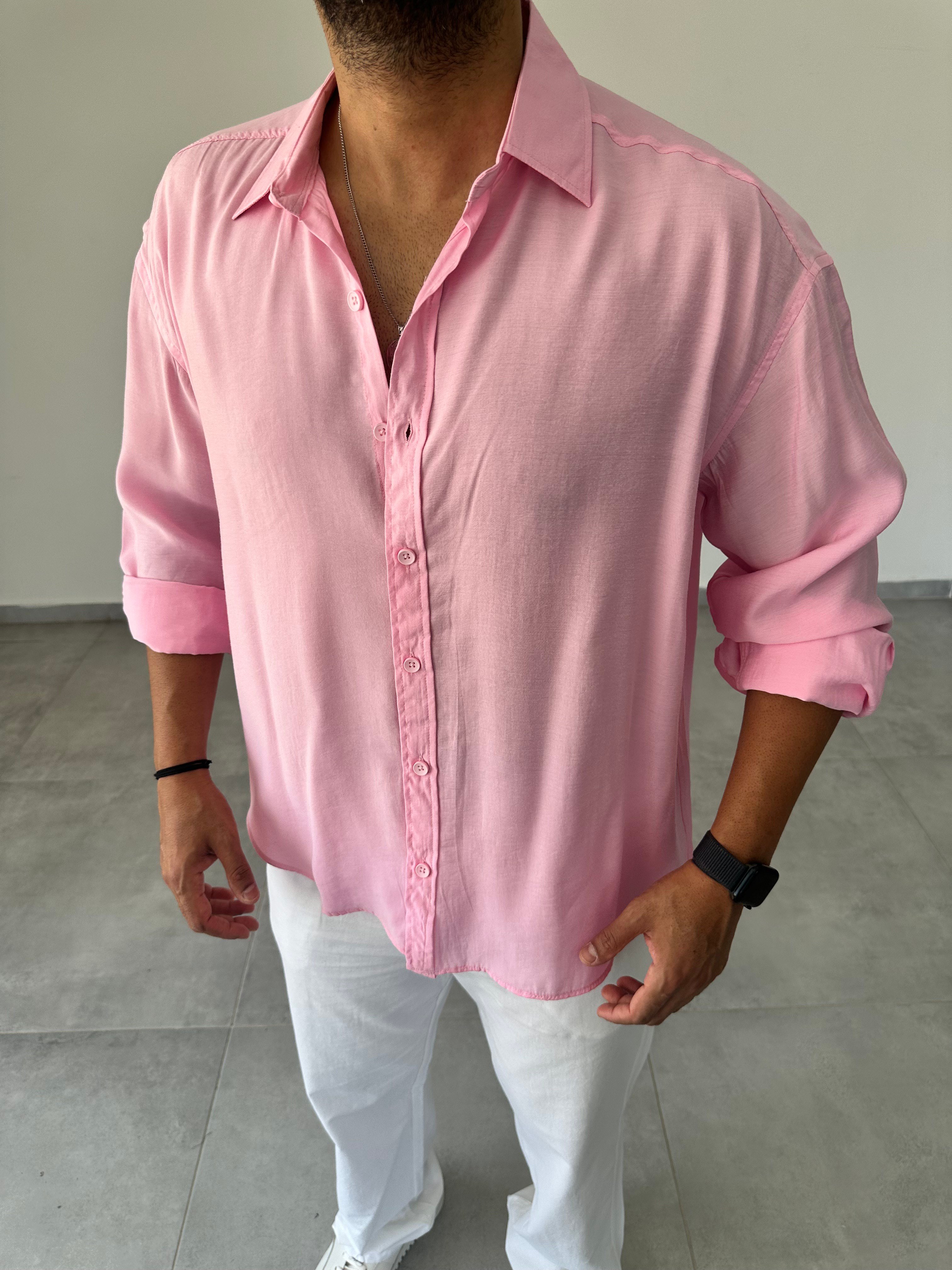 Pembe Renk Modal Kumaş Oversize Kesim Basic Gömlek