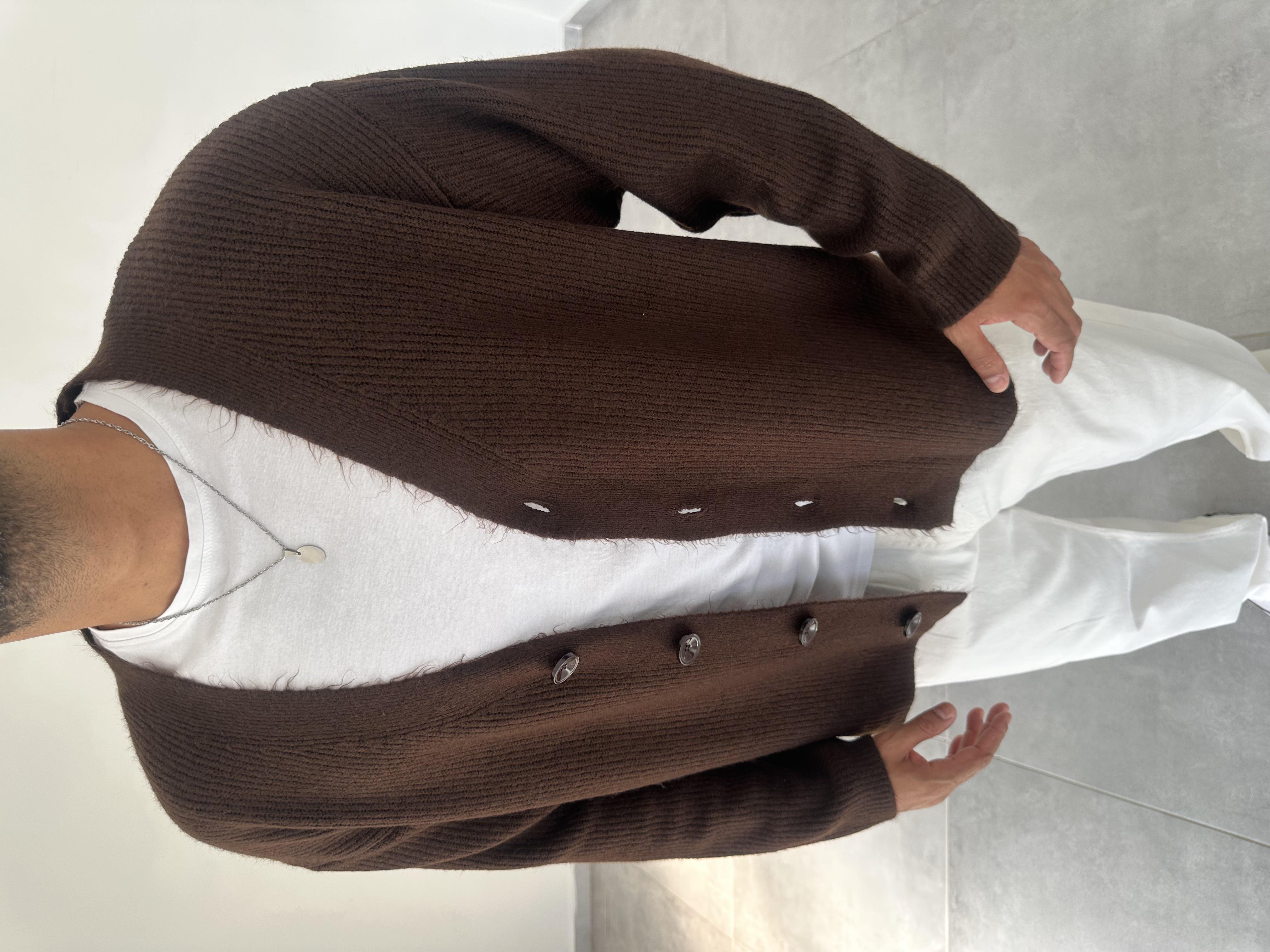 Kahve Renk Oversize Kesim Örme Triko Ceket