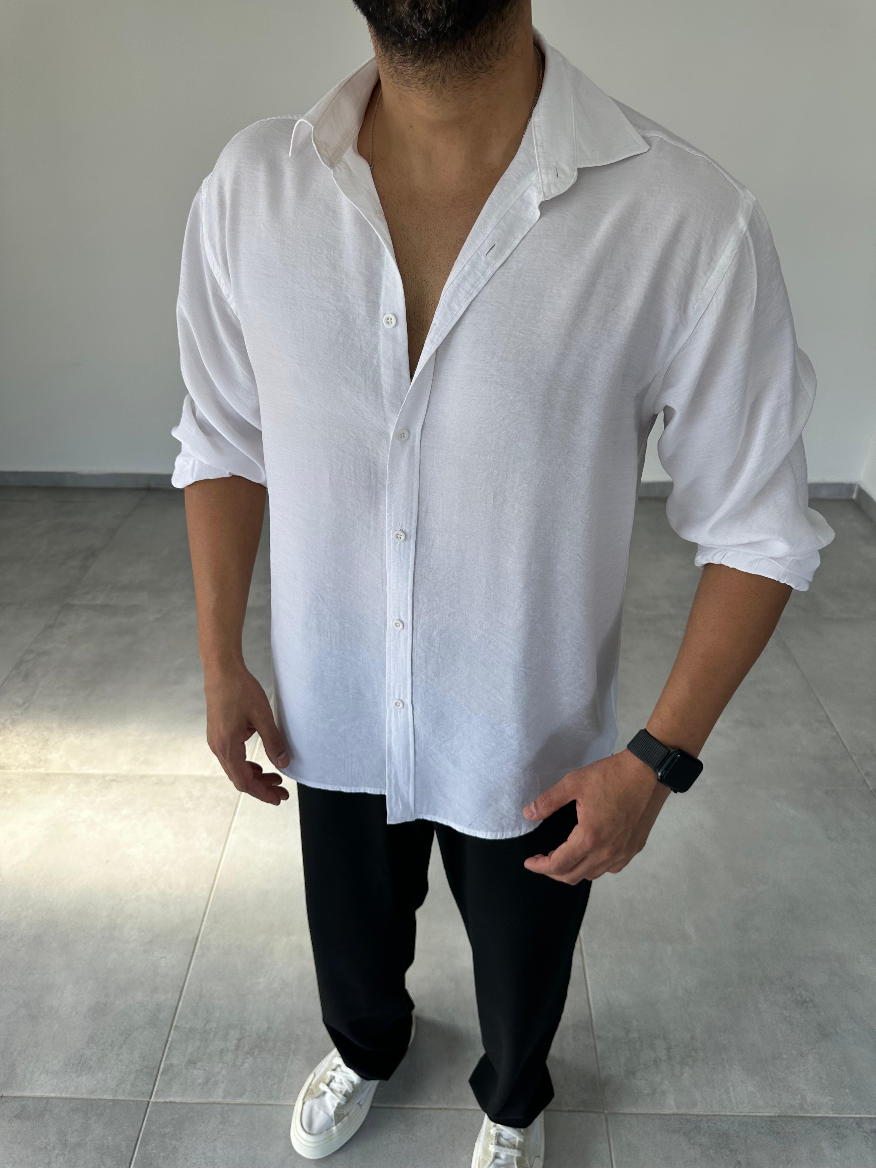 Modal Kumaş Beyaz Renk Oversize Kesim Gömlek