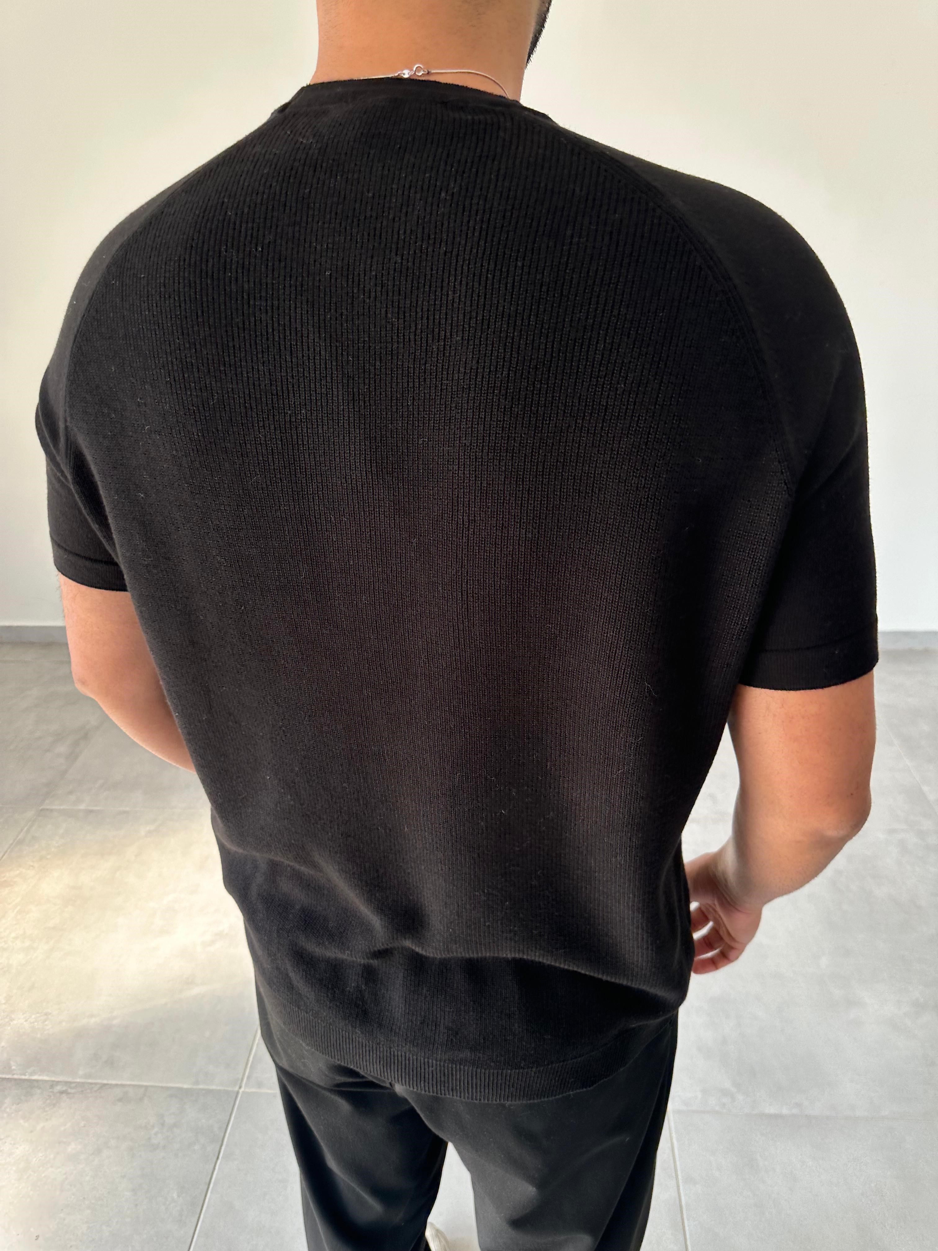 Reglan Kol Detaylı Siyah Renk Premium Kalite Basic Triko T-Shirt