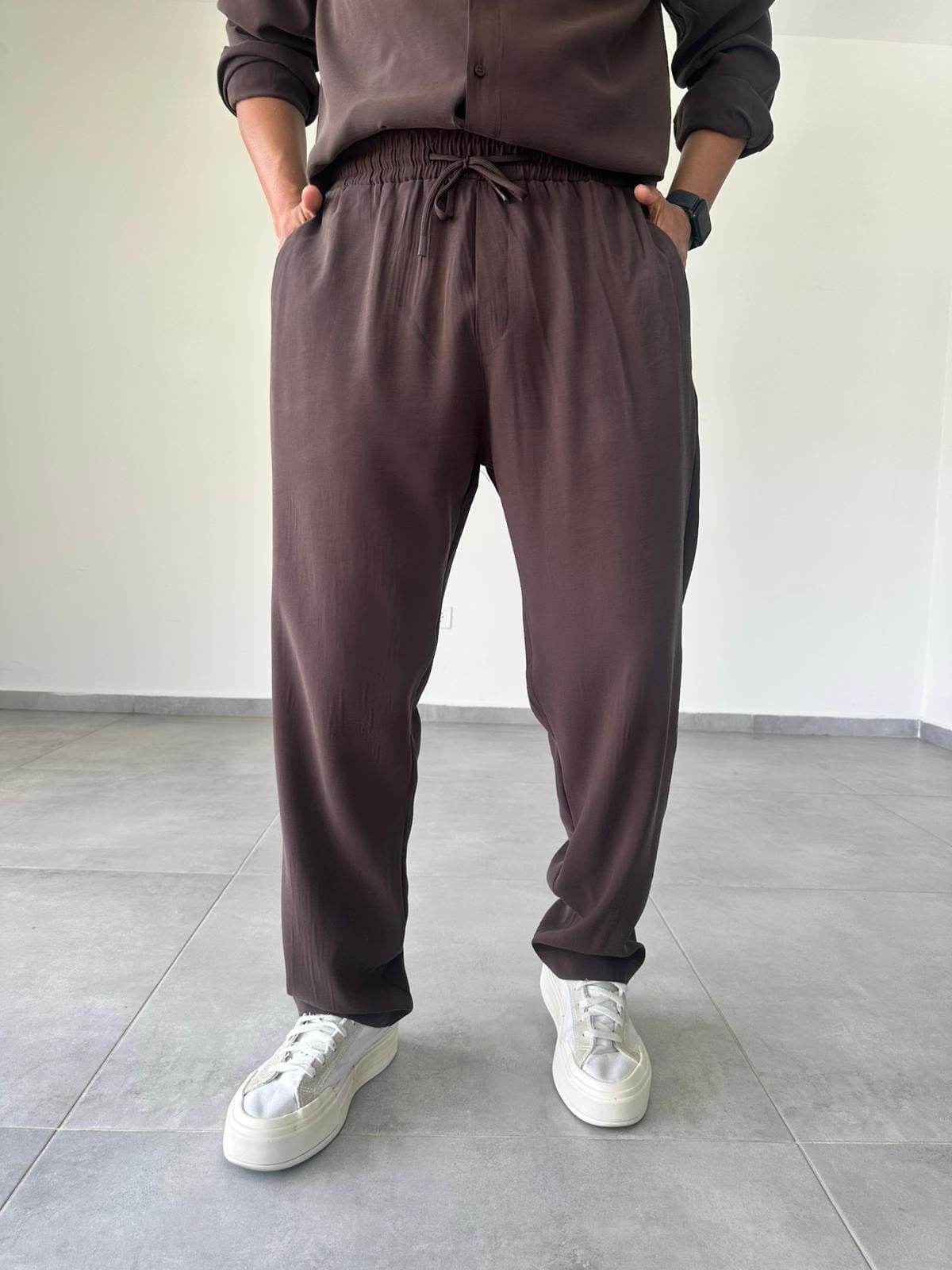 Modal Kumaş Kahve Renk Basic Baggy Pantolon