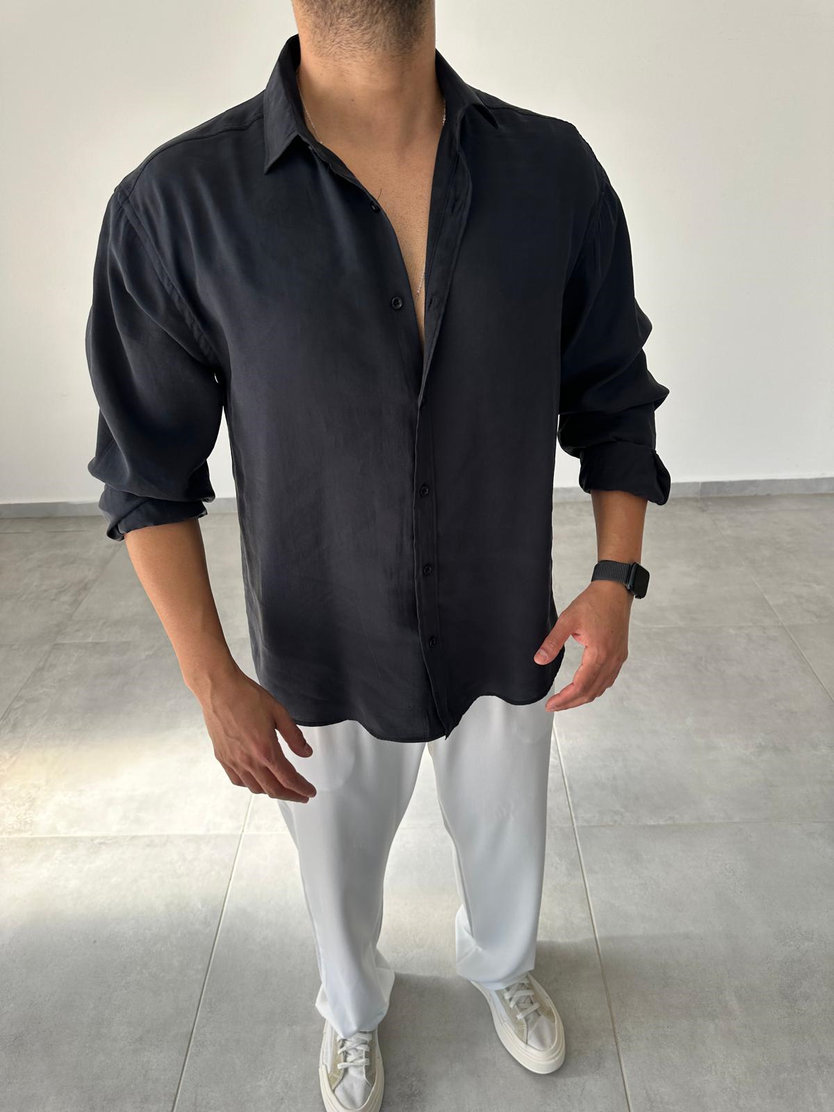 Modal Kumaş Siyah Renk Oversize Kesim Gömlek