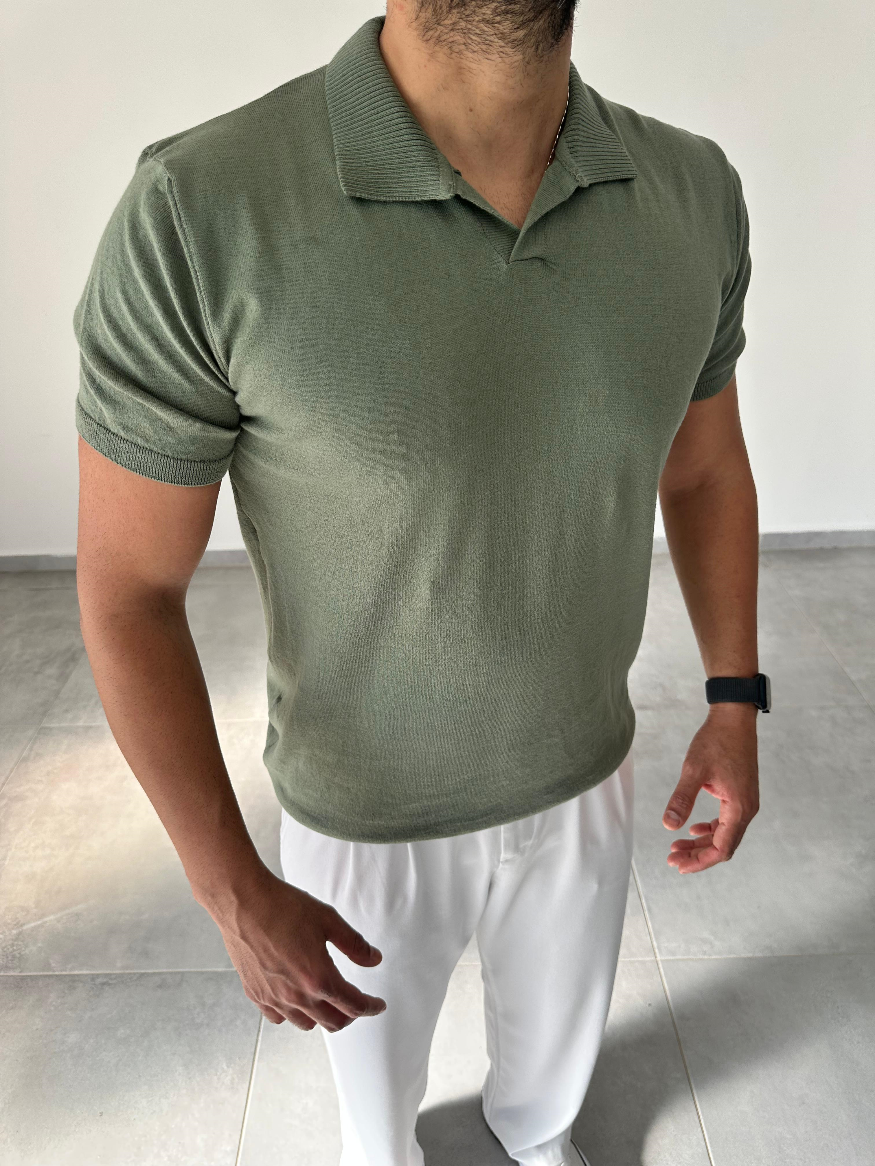 Polo Yaka Yeşil Renk Triko T-Shirt