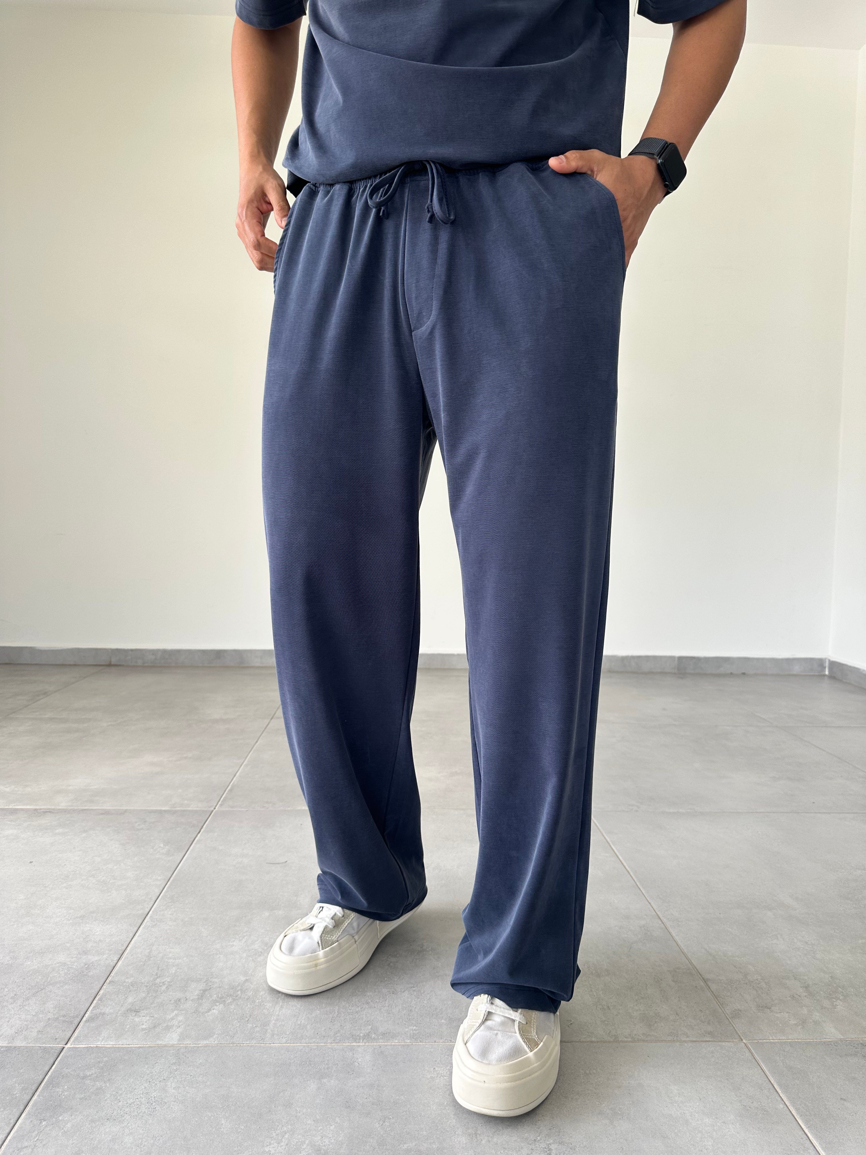 Lacivert Renk  Rahat Kesim Kupra Kumaş Baggy Pantolon