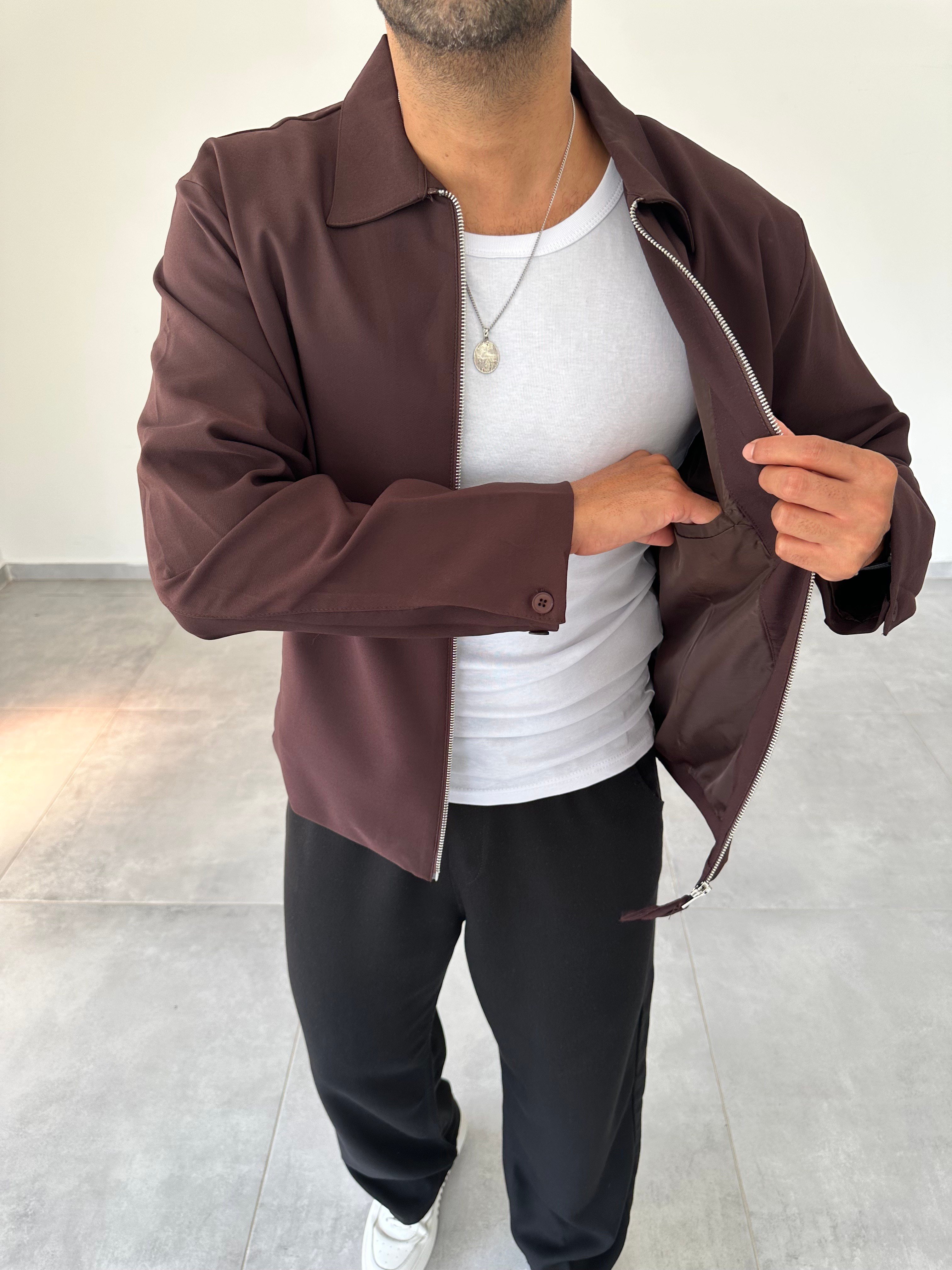 Kahve Renk Boxy Fit Kol Düğmeli Ceket