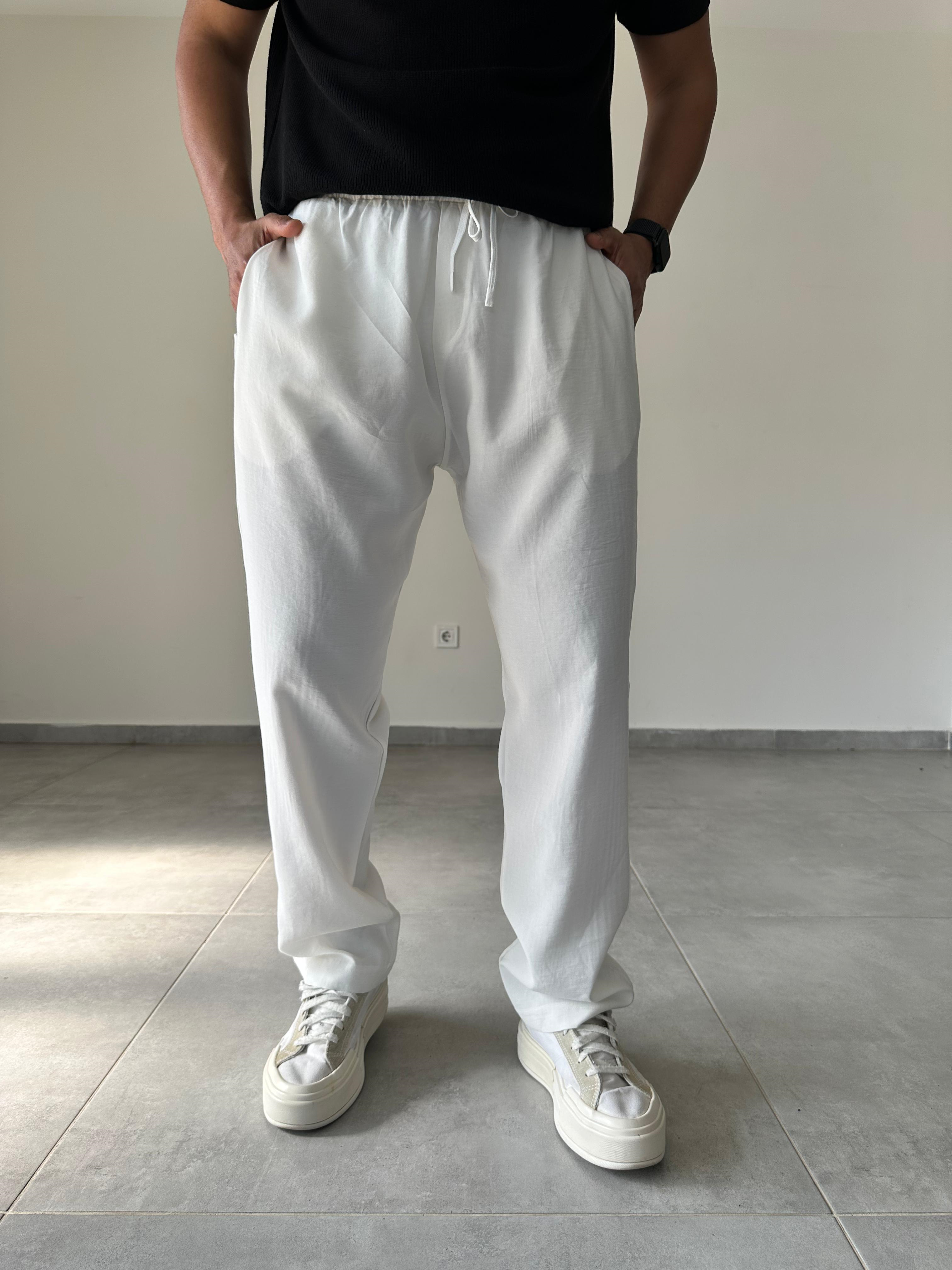Modal Kumaş Beyaz Renk Basic Baggy Pantolon